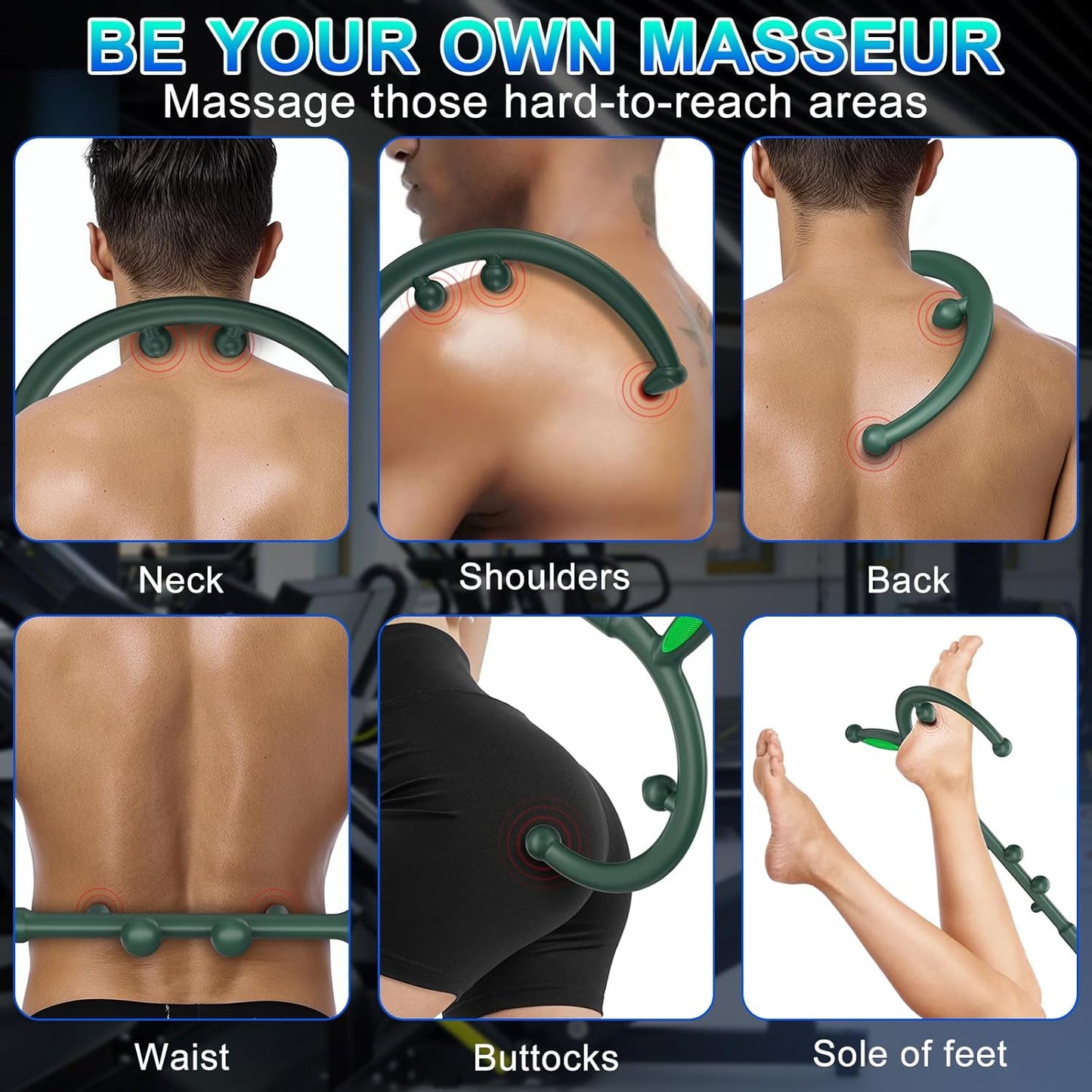 KEINE MARKE Trigger Point Massage Tool, Back Massage Tool, Pressure Point Massage Tool, Handheld Back, Neck, Shoulder, Leg and Feet Massage Hook for Men & Women (Forest Green)