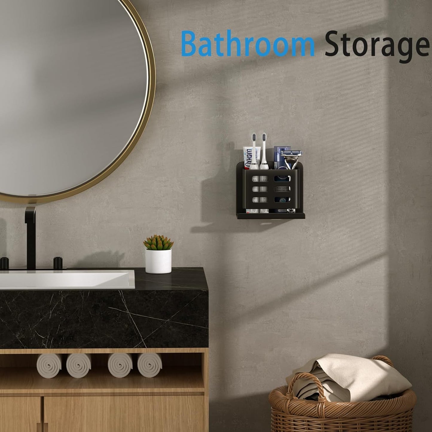 Black Wall-Mounted Toothbrush Holder, Aluminum Material Shower Shaver Storage Rack, No Drilling Required, Removable Toothpaste Storage Rack