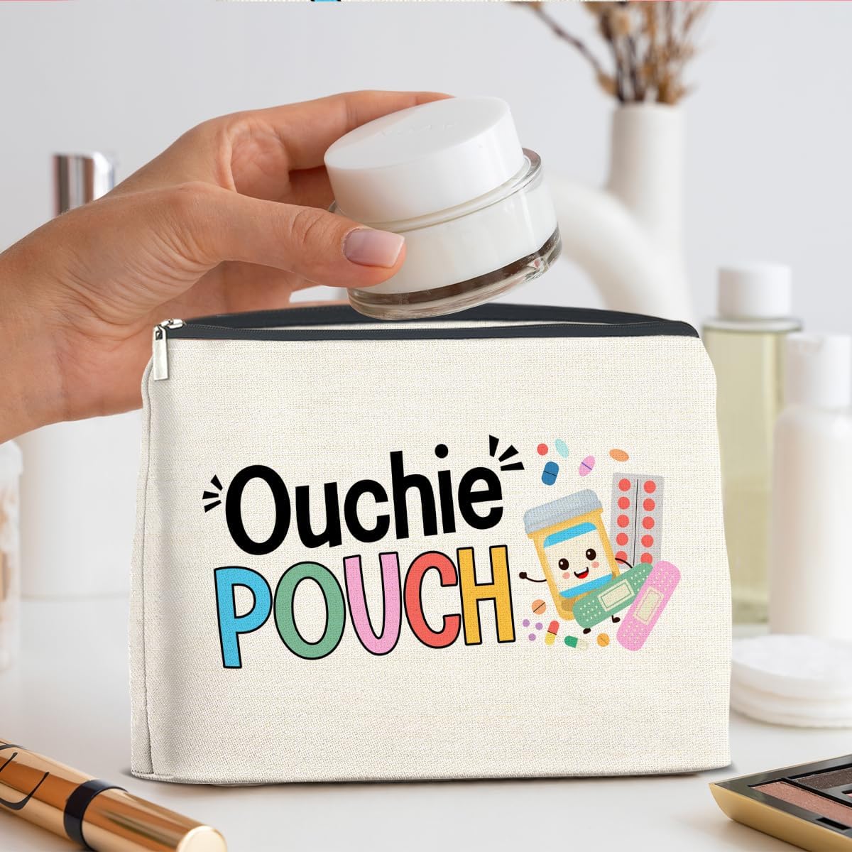 Cute Ouchie Pouch Meds Makeup Bag Gifts for Women Medicine Storage Cosmetic Bag Zipper Pouch