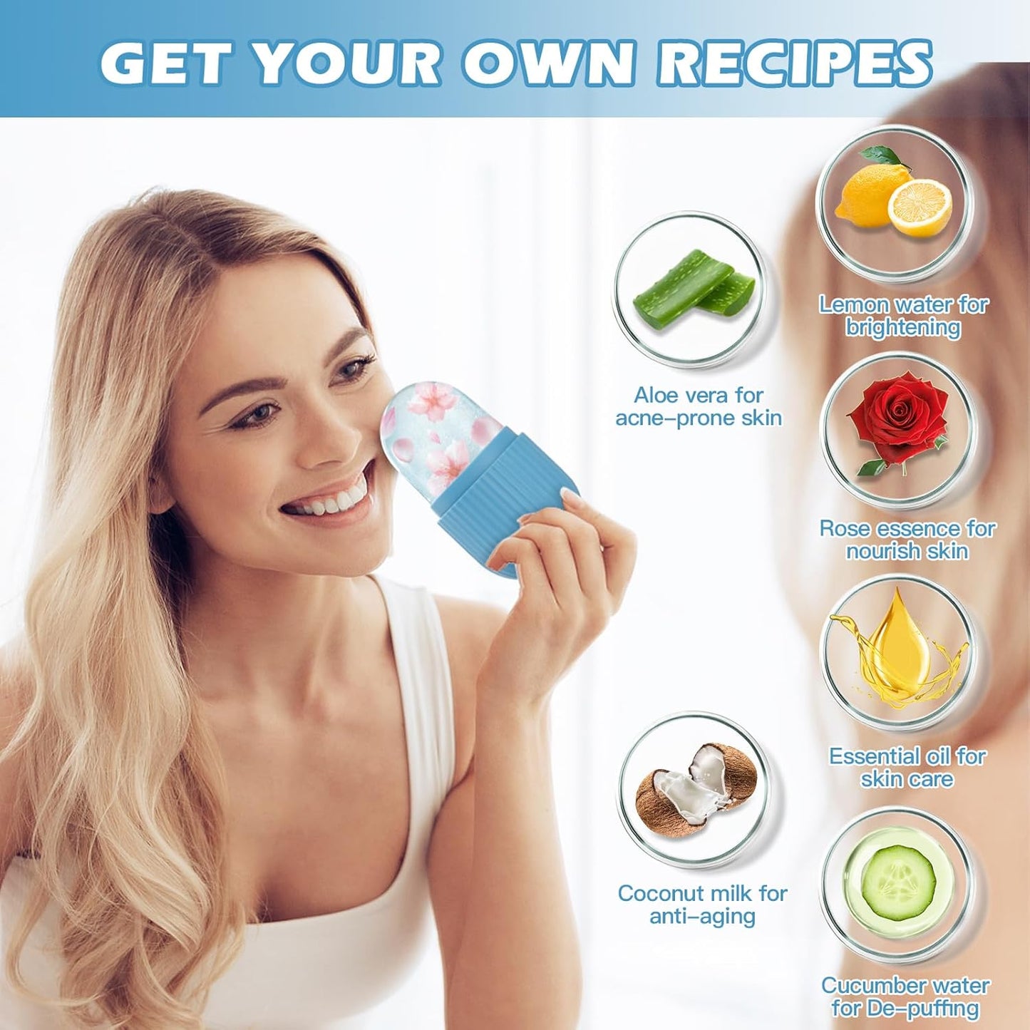 IMEASY Facial Ice Roller & Gua Sha Massager - Ice Cube Mold, Eye & Face Beauty Tool