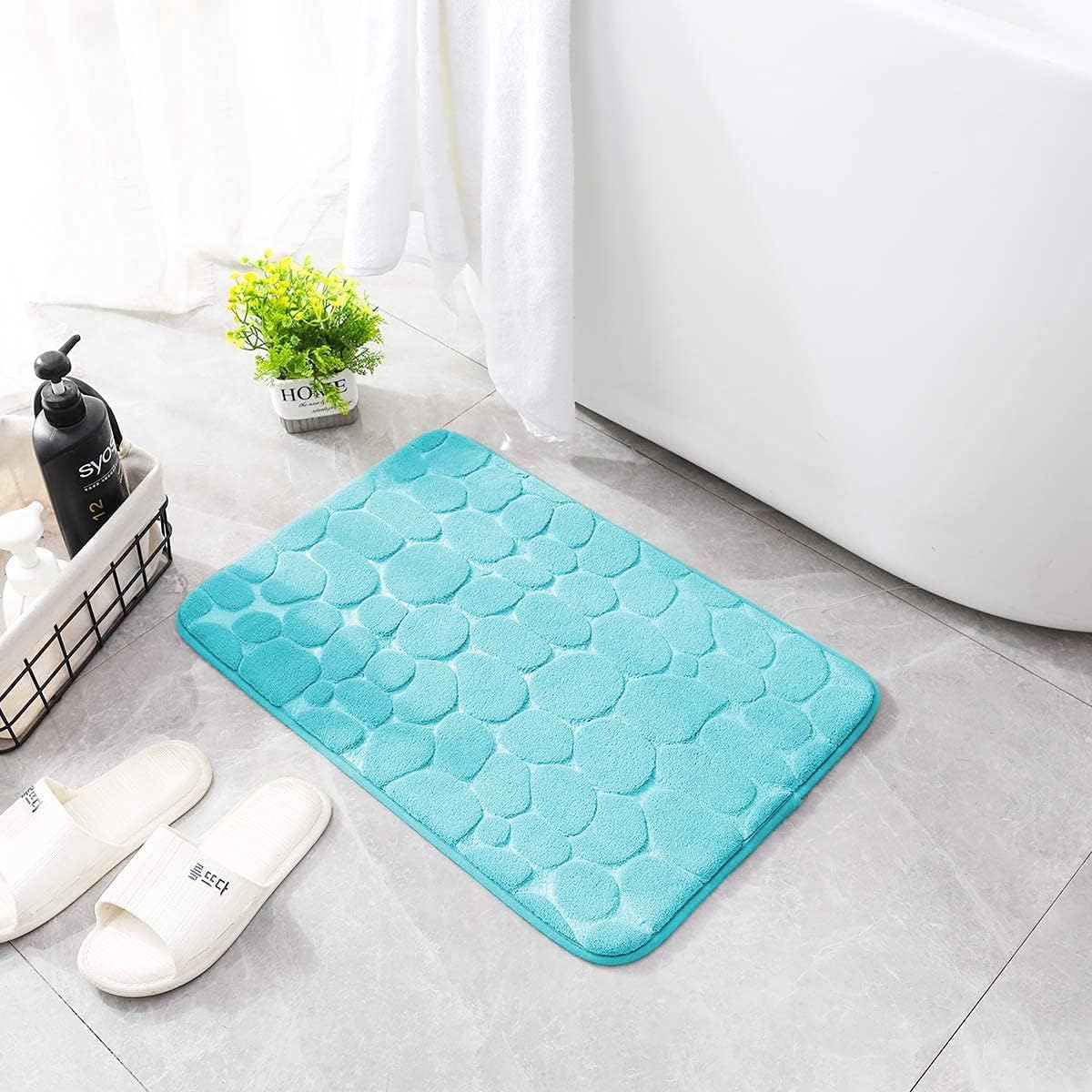 YIHOUSE Memory Foam Bath Mat Cobblestone Bathroom Rugs Super Water Absorbent Bath Mats for Bathroom Machine Washable Bath Rugs(24 x 36,Teal)