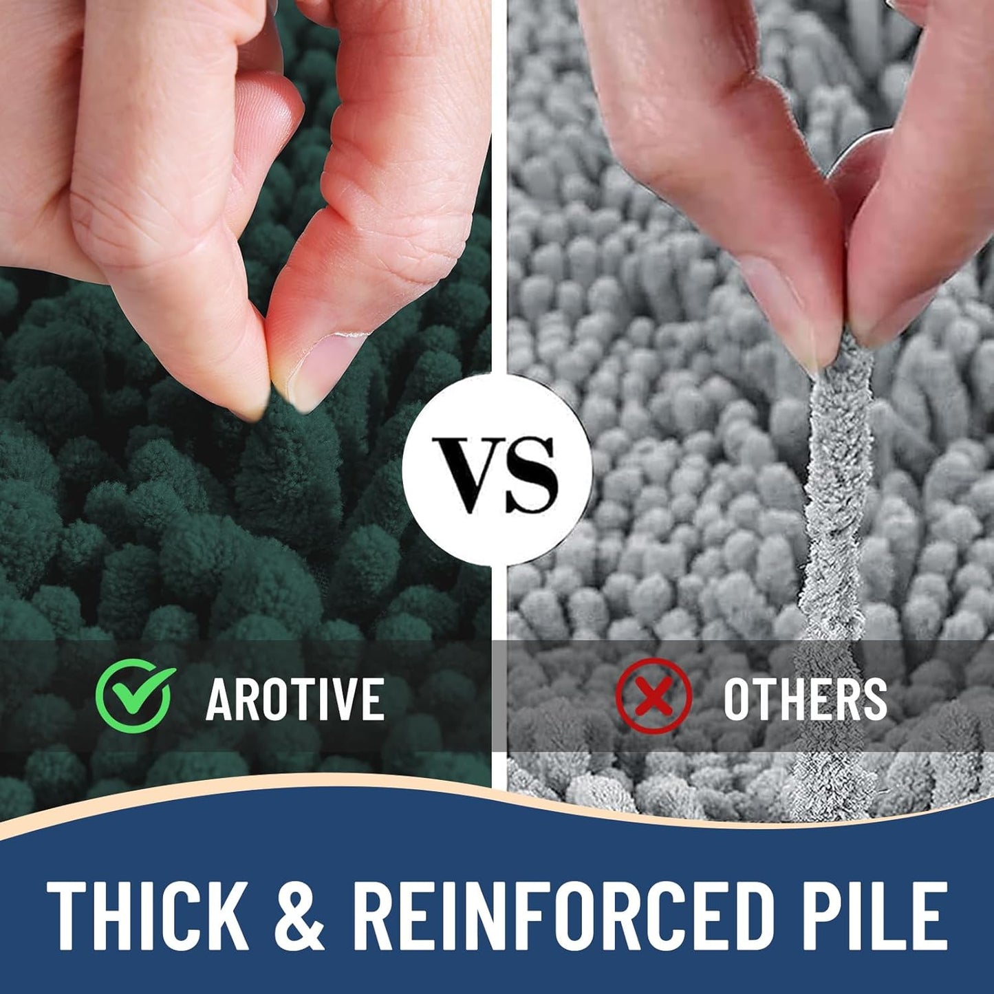 Arotive Luxury Chenille Bathroom Rug Mat, Extra Soft Thick Absorbent Shaggy Bath Rugs, Non-Slip Machine Wash Dry, Plush Bath Mats for Bathroom, Shower and Tub, 30x20, Dark Green