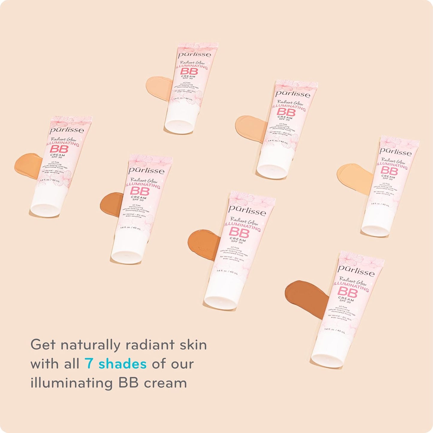 pūrlisse Radiant Glow Illuminating BB Cream with SPF 30 - Glow BB Cream Enriched with Goji & Hawthorn Berry for Dewy Skin - Helps to Improve Skin Texture & Radiance - Tan Deep (1.4 oz)