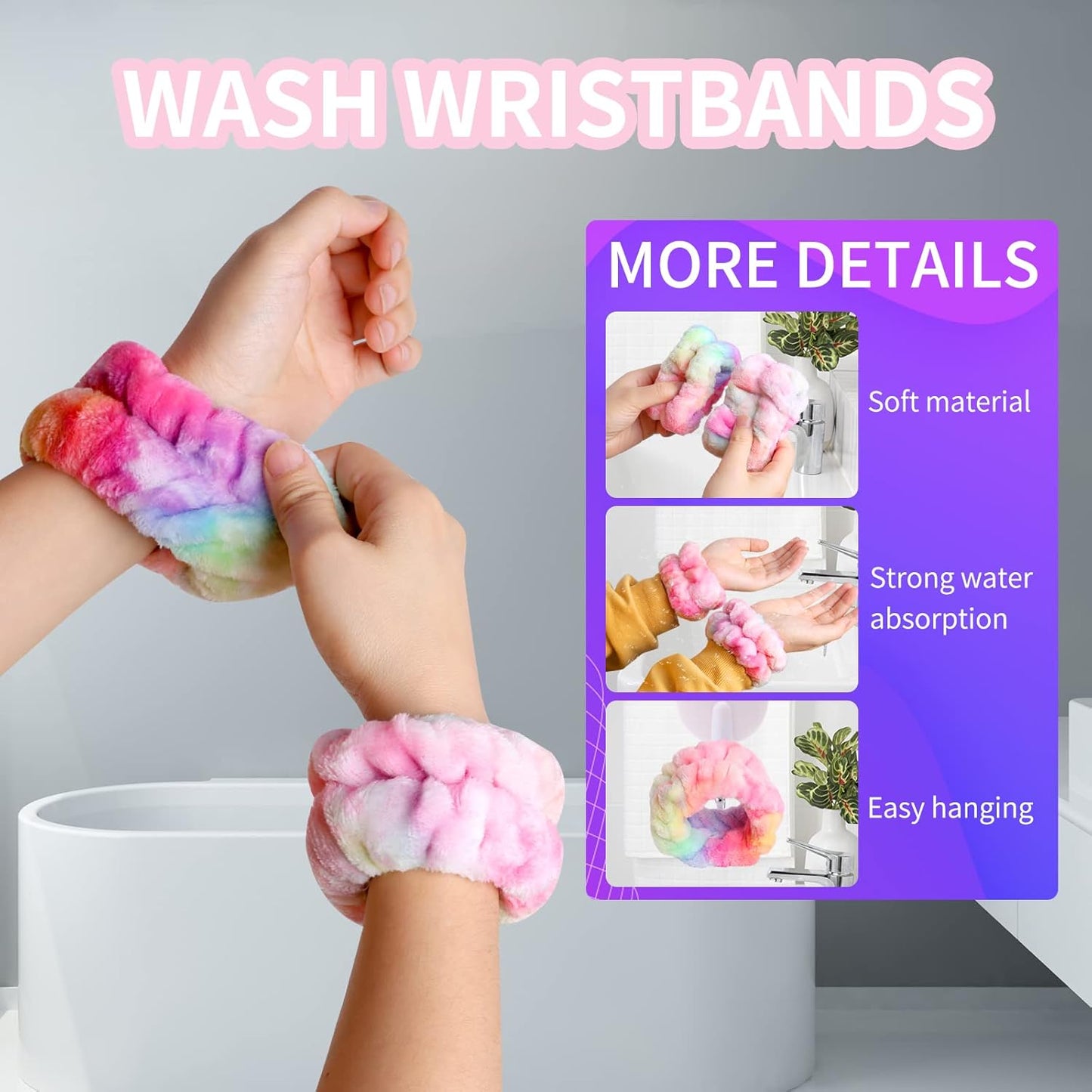 WSYUB Spa Headband and Wrist Bands, Makeup Headband and Wrist Towels for Washing Face, Fuzzy Bow Headbands, Soft Facial Head Bands, Shower Skincare Hair Sleepover Party Supplies