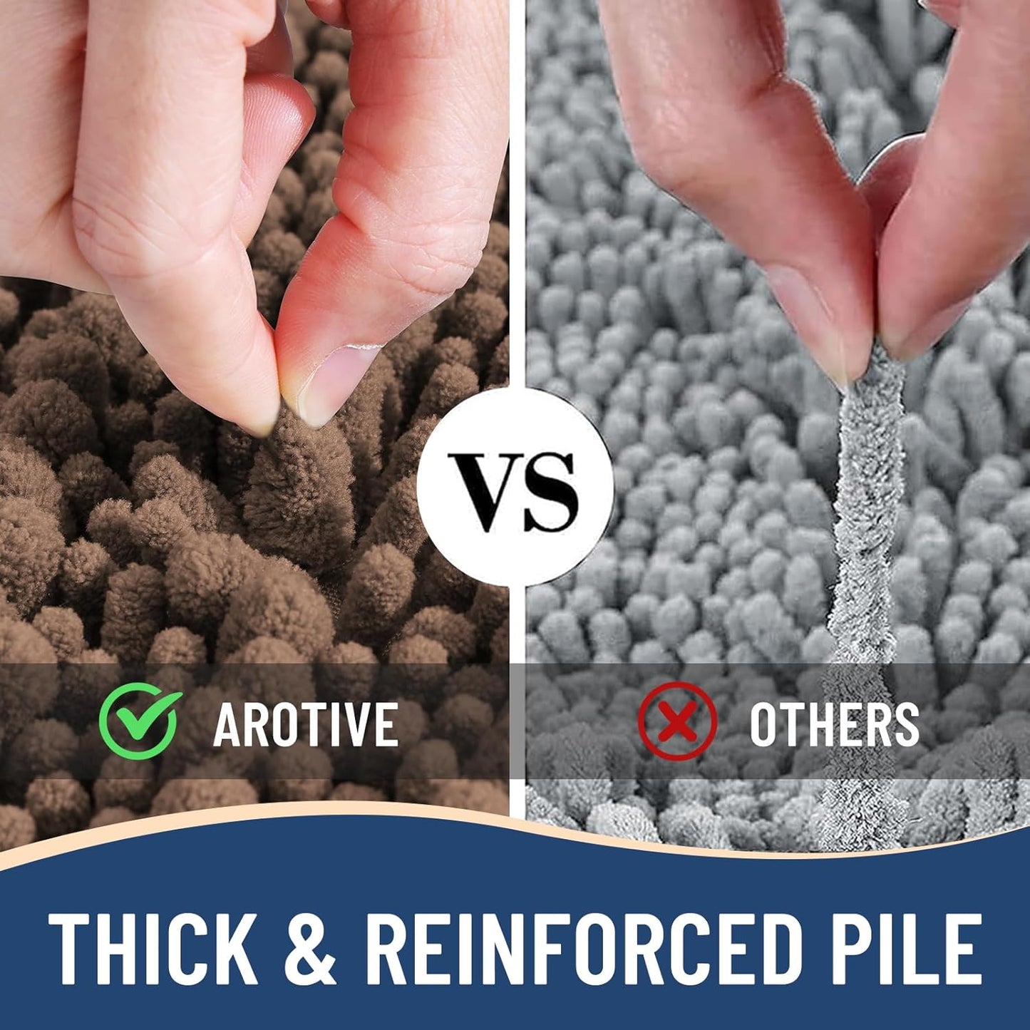 Arotive Luxury Chenille Bathroom Rug Mat, Extra Soft Thick Absorbent Shaggy Bath Rugs, Non-Slip Machine Wash Dry, Plush Bath Mats for Bathroom, Shower and Tub, 47x24, Mocha