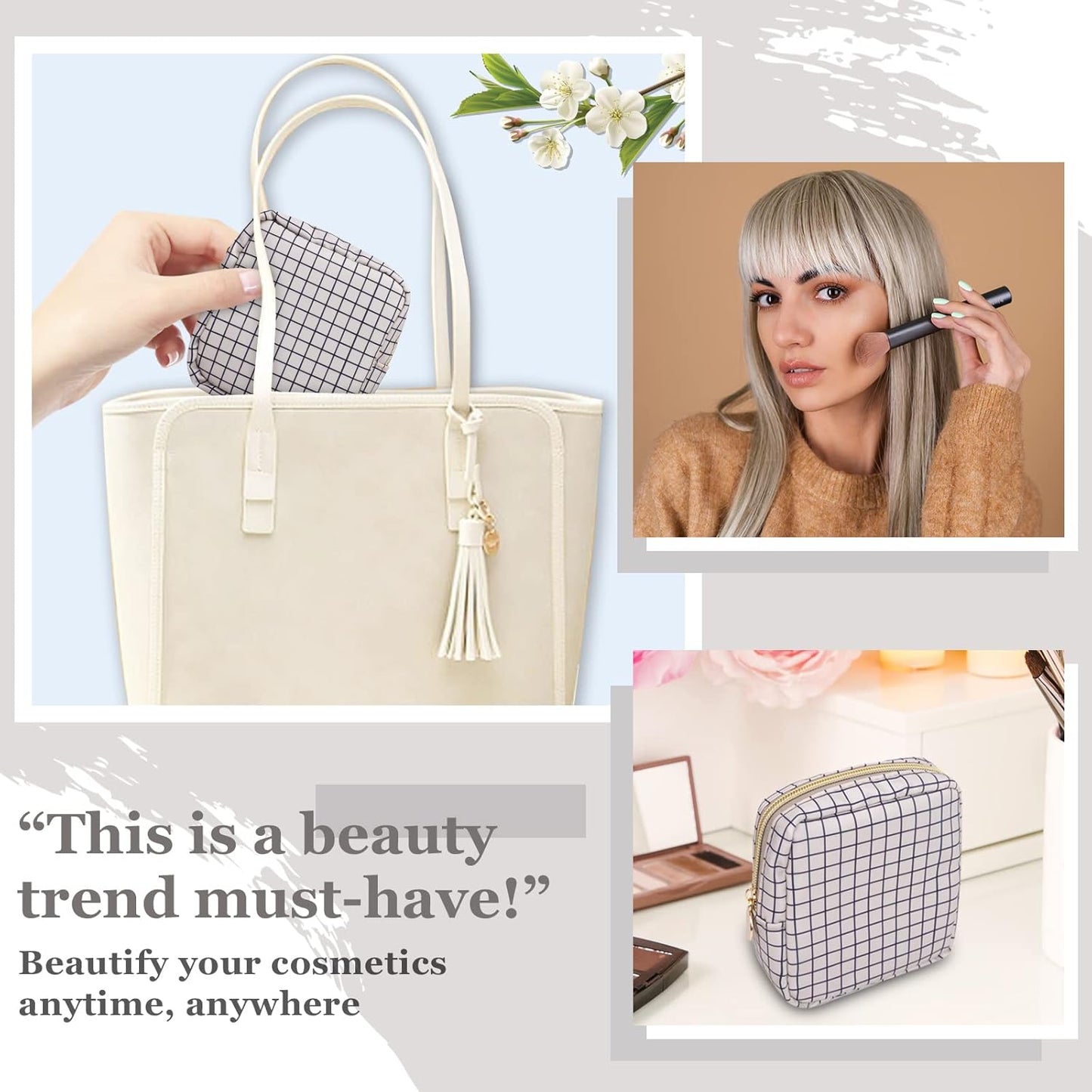 Nylon Mini Makeup Bag for Purse, Small Cute Checkered Makeup Bag Preppy Cosmetic Zipper Pouch Purse, Travel Coin Pouch Sanitary Napkin Storage Bag Clutch Make Up Organizer for Women Girls(Checkered)