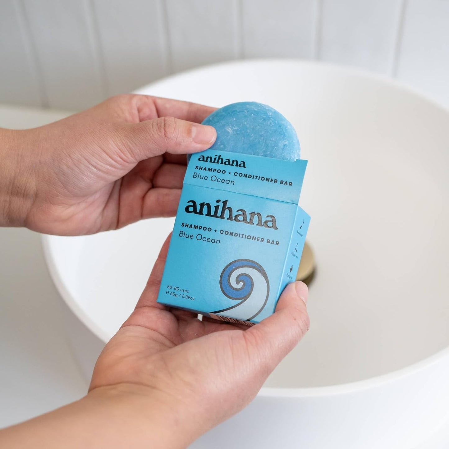 ANIHANA Shampoo and Conditioner Bar for Regular Normal Hair, Clean, Purifying, Natural, Healthy Look and Shine, Paraben Free, Blue Ocean, 2.29 oz