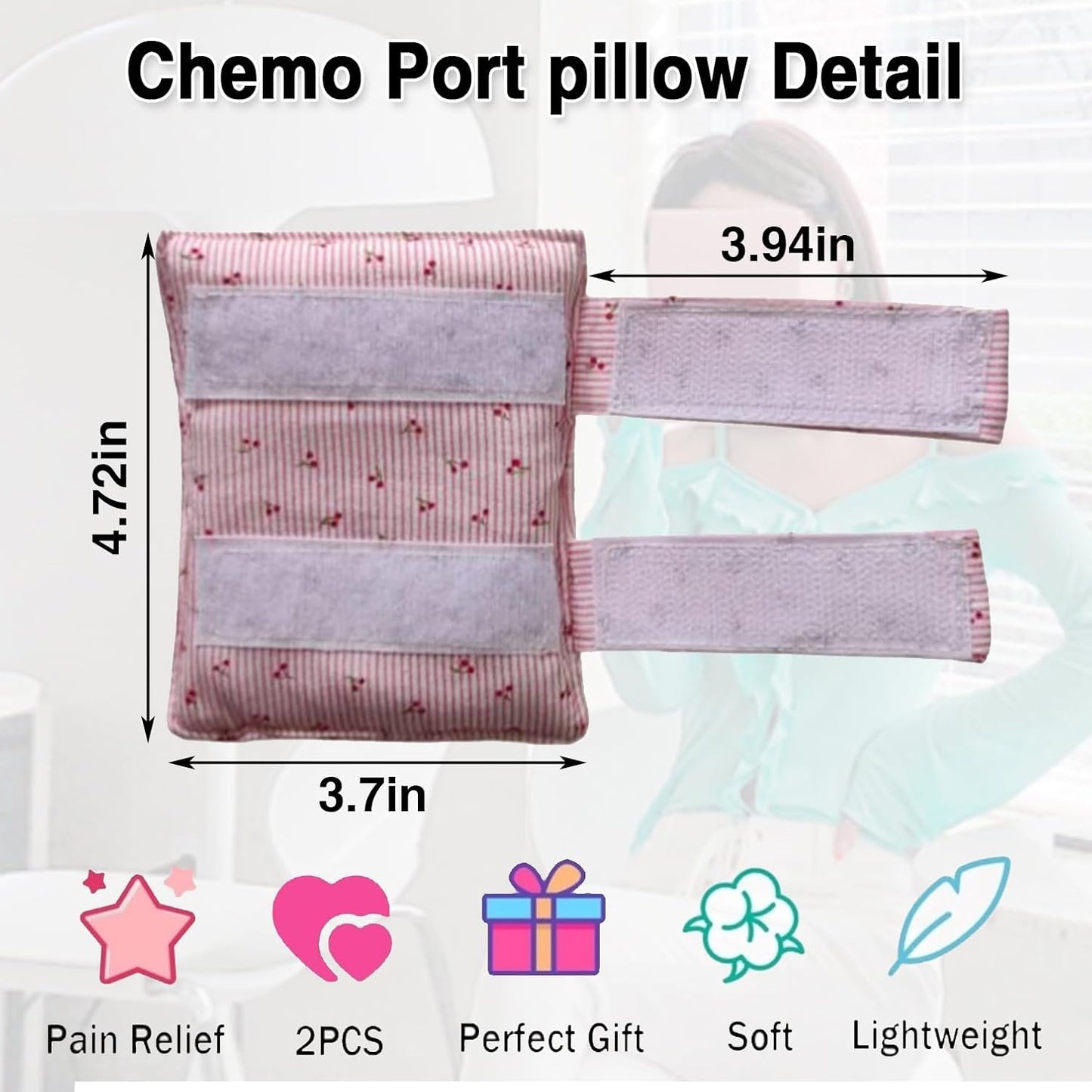 2 Pcs Bra Strap Pad Protector for Chest, Port Pillows Chemo Patients, Pacemaker Pillow Post-Surgery, Bra Strap, Recovery Cushion Heart Support , Comfort,Soft & Adjustable Covers Non Slip(cherry)