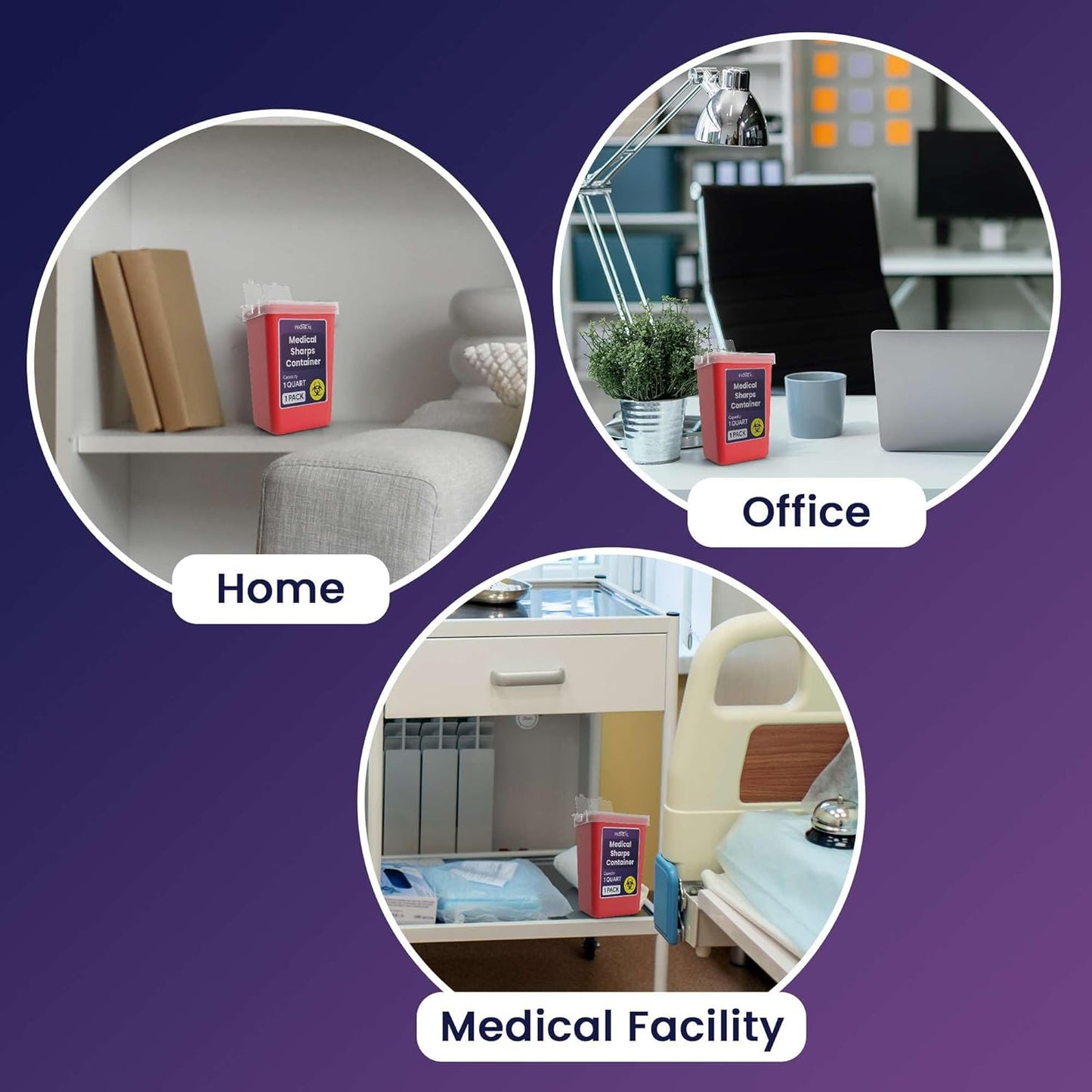 Small Sharps Containers for Home Use, 2 Pack - 1 Quart Needle Disposal Container for Diabetes Needles, Syringes, and Blades - Portable Travel Size for Biohazard Medical Waste