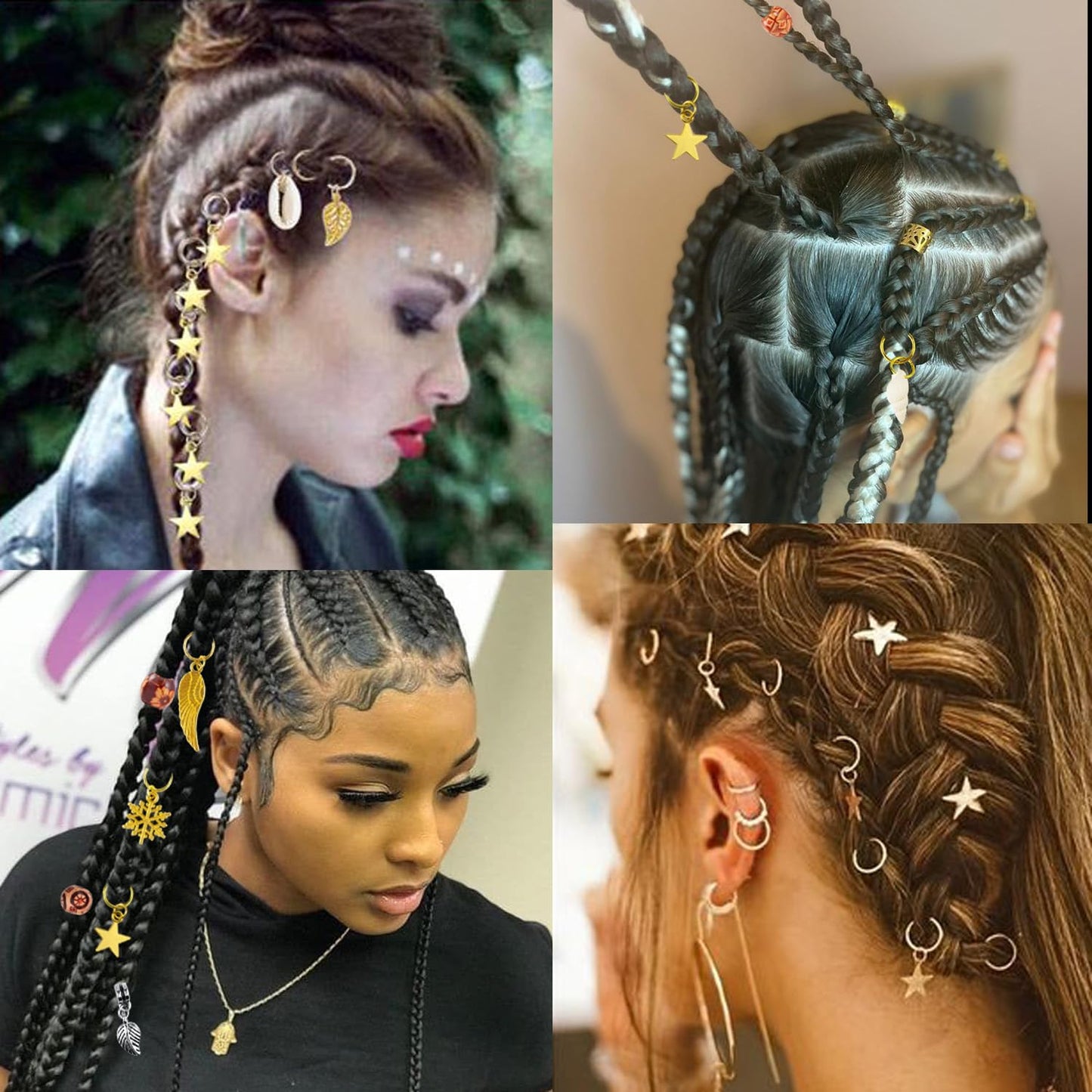 Hair Jewelry 400 PCS Hair Jewelry for Braids Loc Jewelry for Hair Dreadlock Metal Gold Silver Clips Shells Imitation Wood Beads Hair Charms Women Decoration Hair Accessories Dreadlock Beads Women