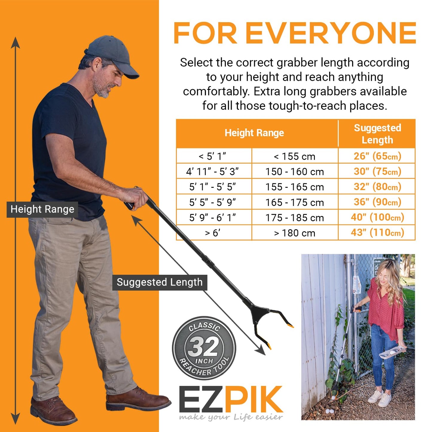 EZPIK Classic 32" Flexible Folding Grabber Tool for Elderly + Magnets, Reacher for Disabled & Seniors Heavy Duty Rotating Grippers for Reaching Underneath, Trash Grabbers & Pickers for Mobility 2-Pack