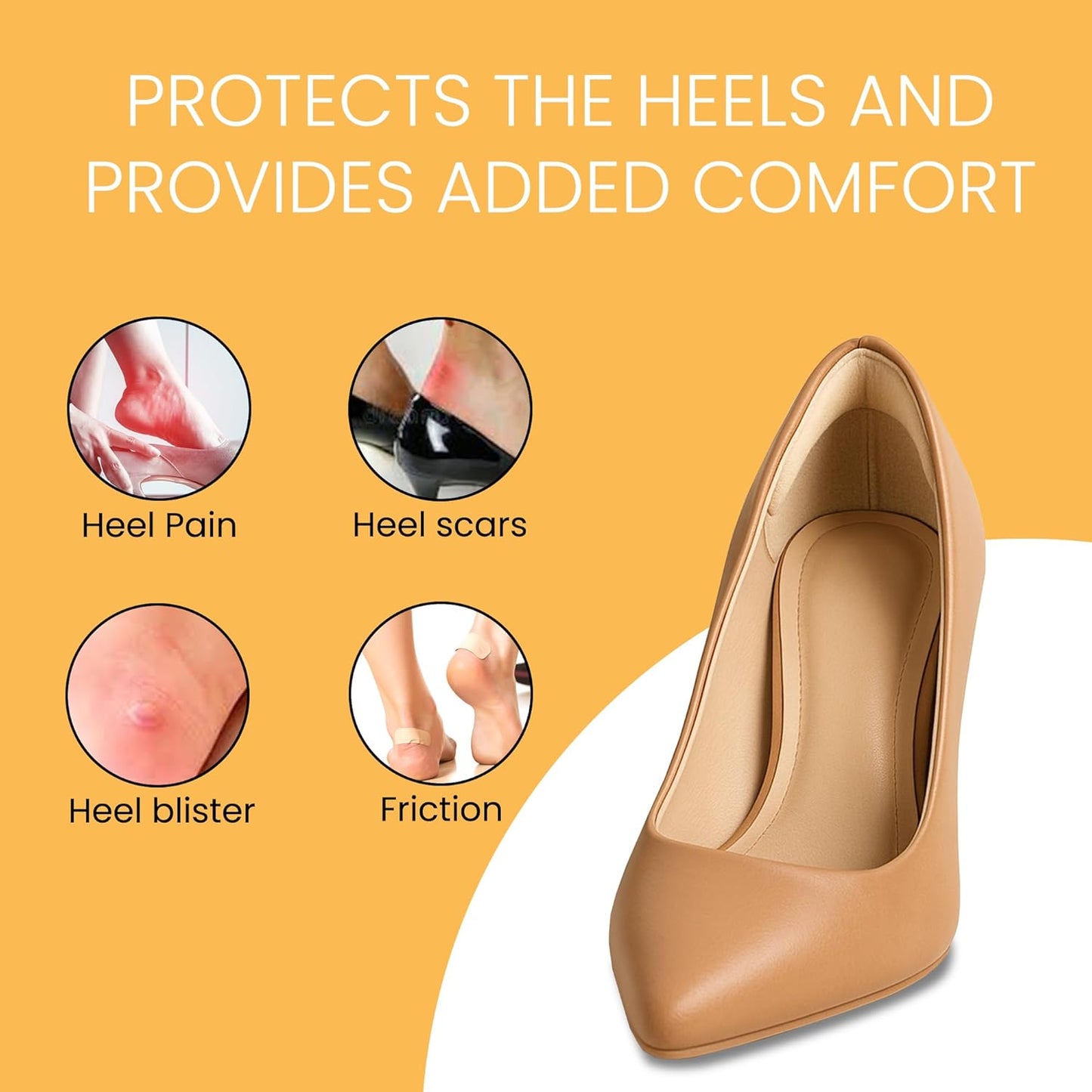 Walkize Anti Slip Heel Pads for Shoes Women & Men - Cushioned Heel Grips - Shoe Inserts for Women - Blister Prevention, Heel Pain Relief & Comfort in High Heels, Dress Shoes (2 Pairs, Beige)