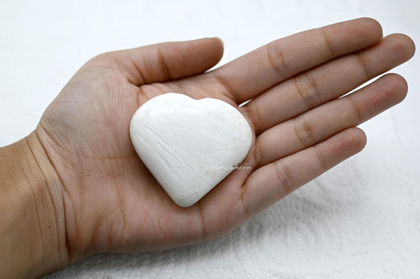 Amazing Gemstone Scolecite Crystal Heart Palm Stone - Pocket Massage Worry Stone for Natural Body Chakra Balancing, Reiki Healing and Crystal Grid