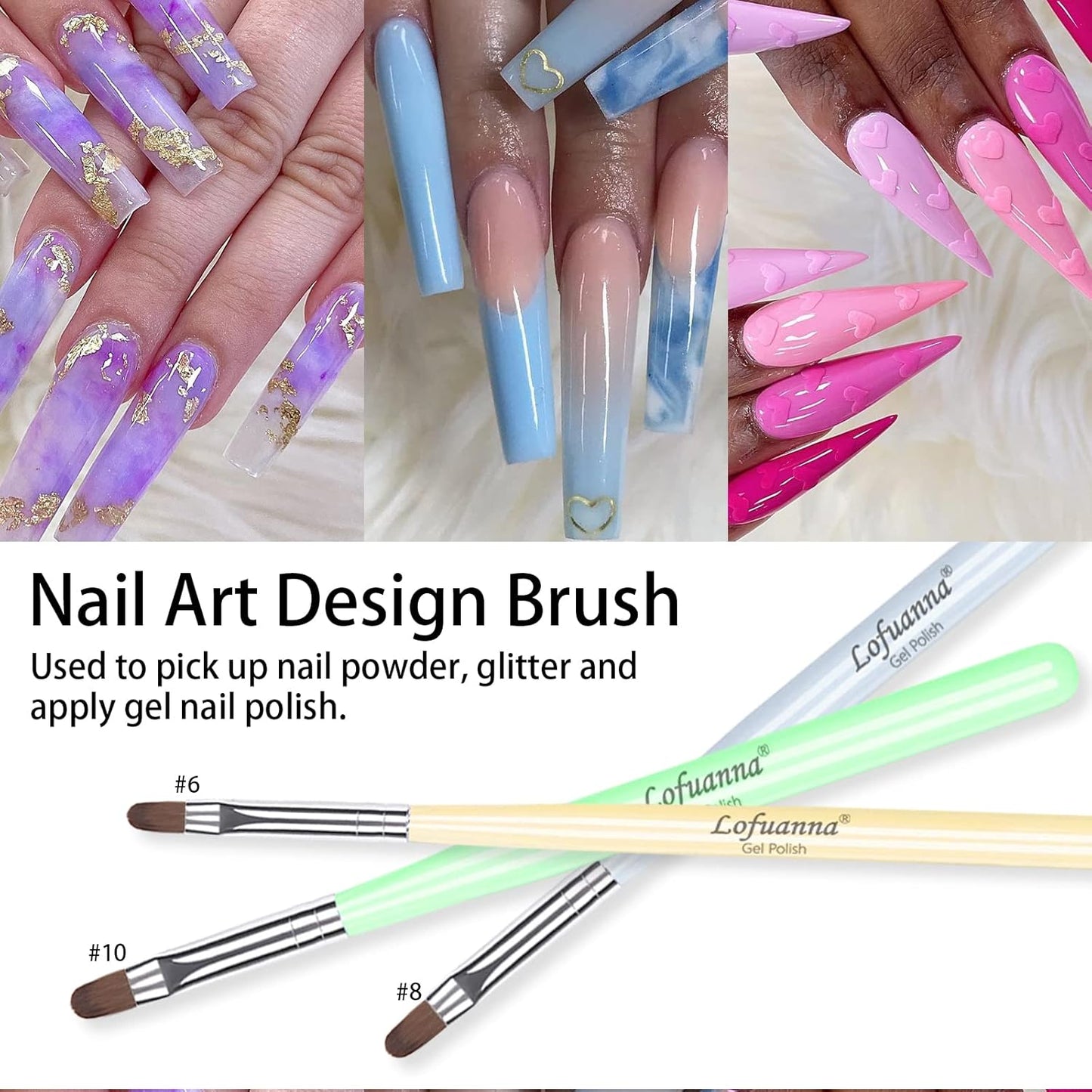 Lofuanna Nail Art Brushes Set Gel Nail Brush 7Pcs Poly Extension gel Brushes French Manicure Tools Nail Art Tips Builder Brushes Acrylic Painting Drawing Pen for Home and Professional Salon Use Sizes #2,4,6,8,10,12,14