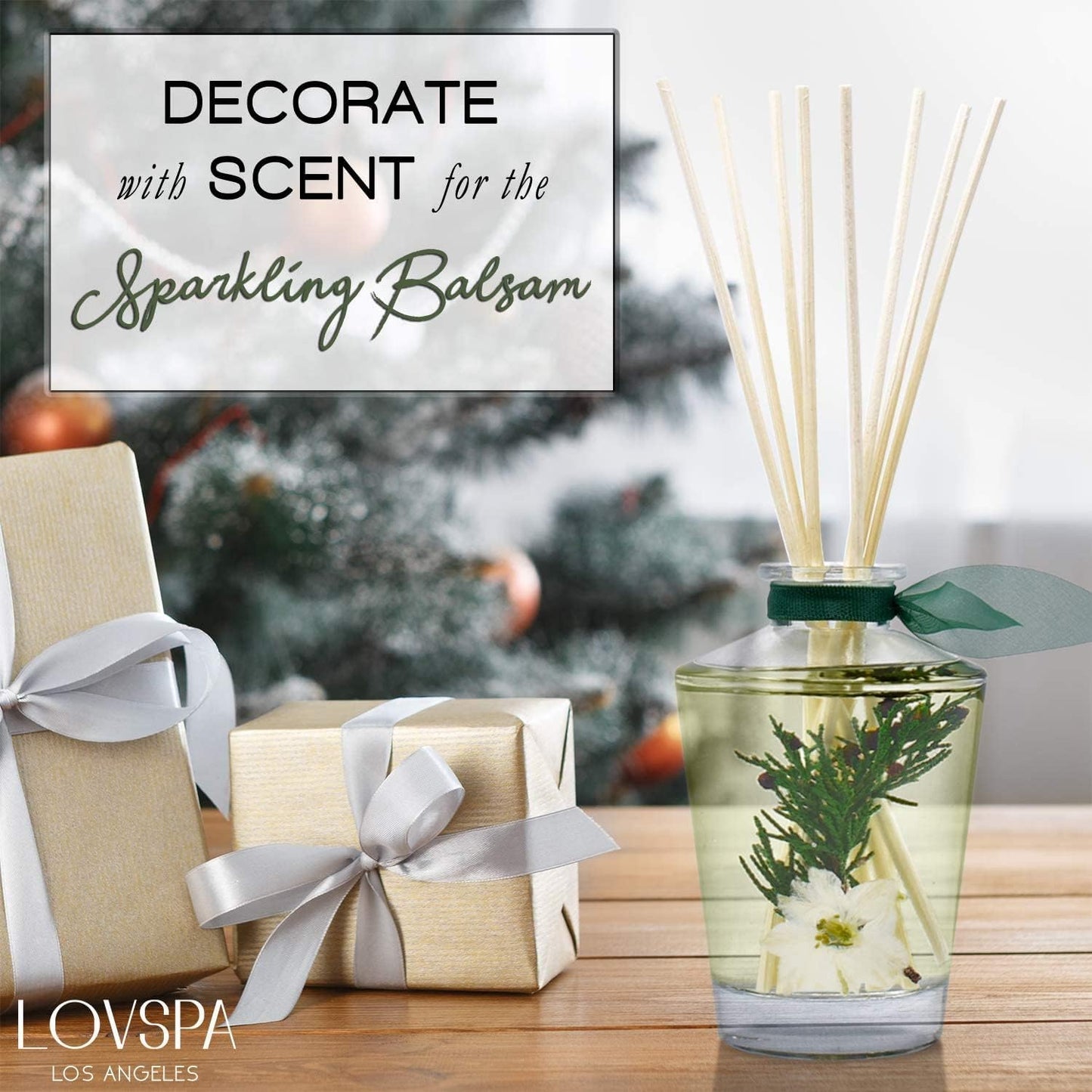 LOVSPA Reed Diffuser Set, Sparkling Balsam Scented Oil Diffuser with Sticks, Home Fragrance Accessories for Bathroom Shelf Decor, Aroma Diffusers for Home or Office Desk, USA Made