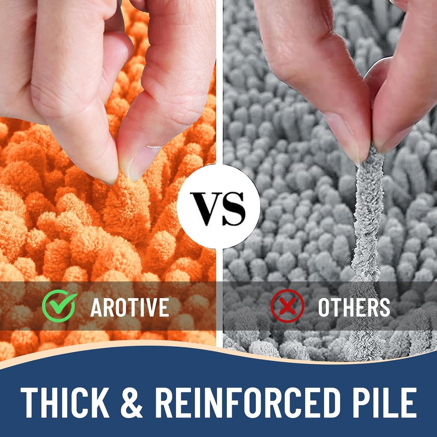 Arotive Luxury Chenille Bathroom Rug Mat, Extra Soft Thick Absorbent Shaggy Bath Rugs, Non-Slip Machine Wash Dry, Plush Bath Mats for Bathroom, Shower and Tub, 34x21, Orange