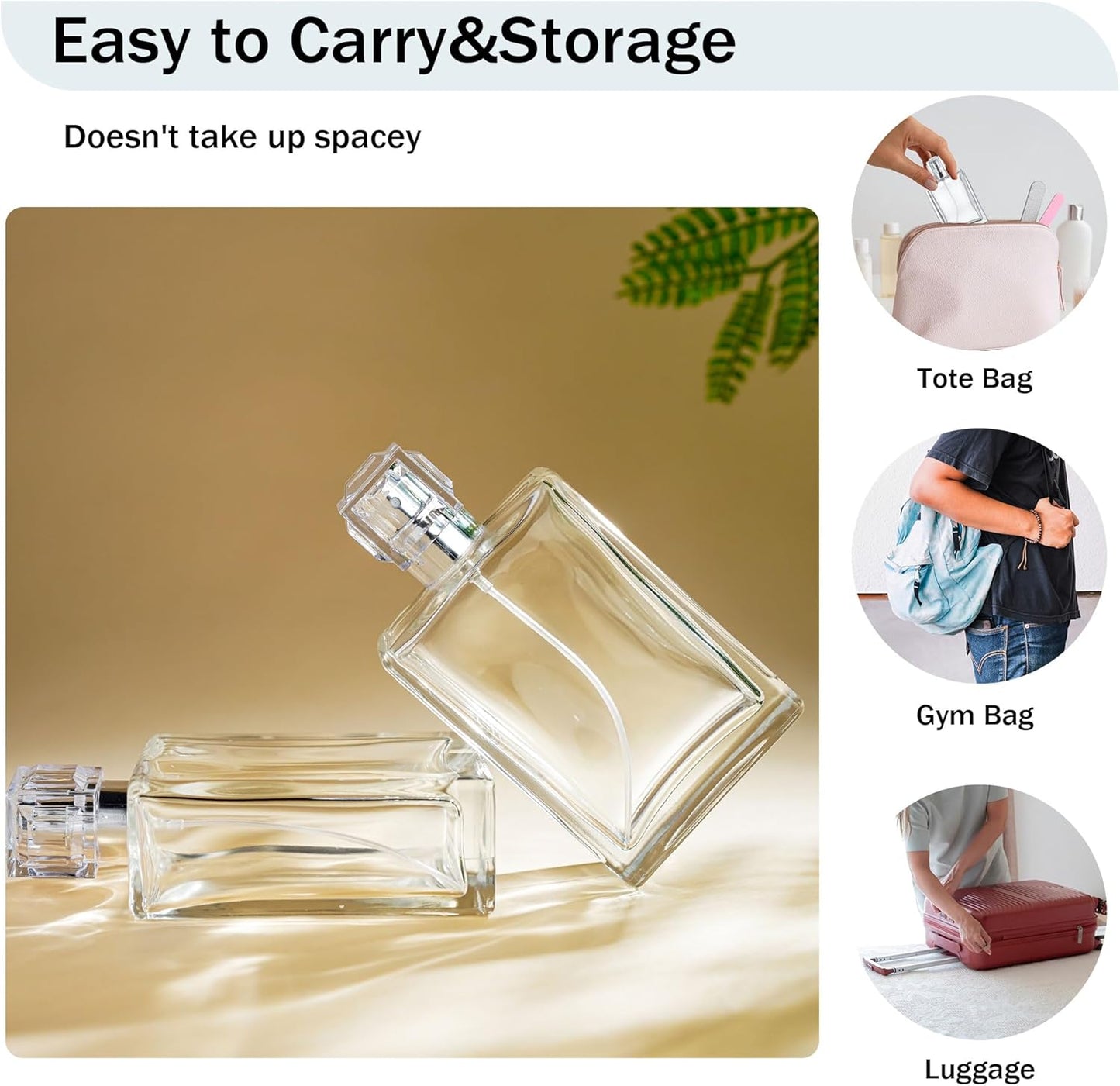 YU FENG Glass Perfume Bottles Empty Spray Refillable Atomizer 2 Pack 100ml/3.4oz(Square)