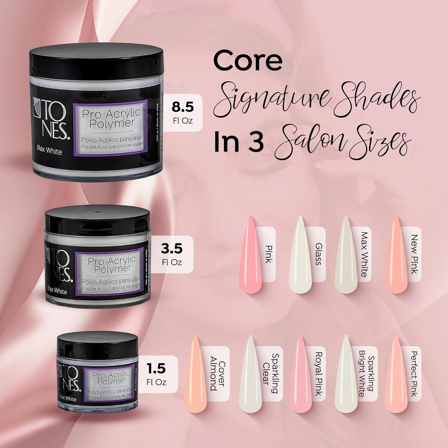 Tones Pro Acrylic Nail Powder, Max White (Creamy, Soft Off-White), (3.5 Fl Oz) - Long-Lasting & Non-Yellowing Polymer for Salon Quality Nail Extensions & 3D Art