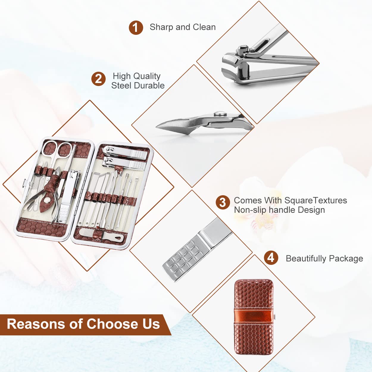 Nail Clippers Set 18 Pieces Stainless Steel Manicure Kit, Professional Grooming Kits, Nail Care Tools with Luxurious Travel Case