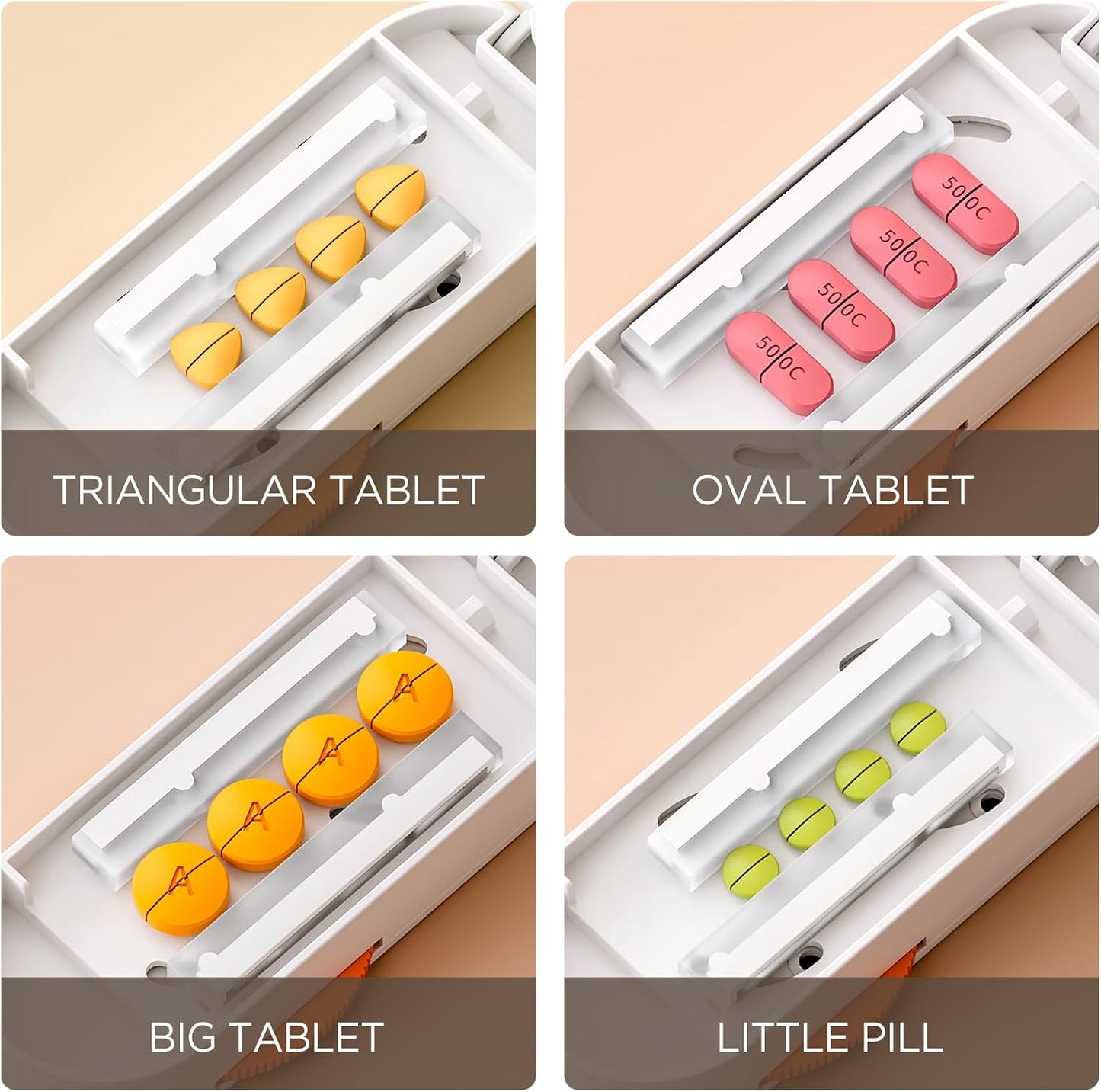 Pill Cutter Splitter for Small & Tiny Pills, Adjustable, Sharp Blade with Safety Guard (Orange)