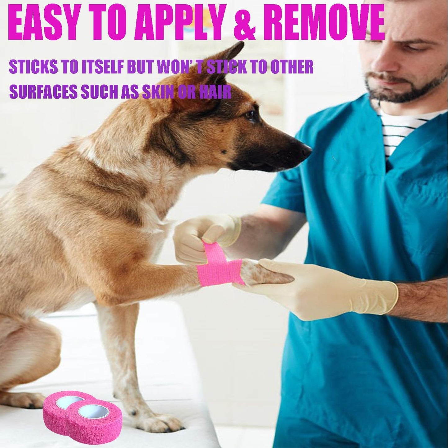 Hysiwen 6 Pack 1" x 5 Yards Self Adhesive Bandage Breathable Cohesive Wrap Self Adherent Vet Tape Self Stick Bandage Wrap for Sports, Athletic, Wrist, Ankle(Pink)