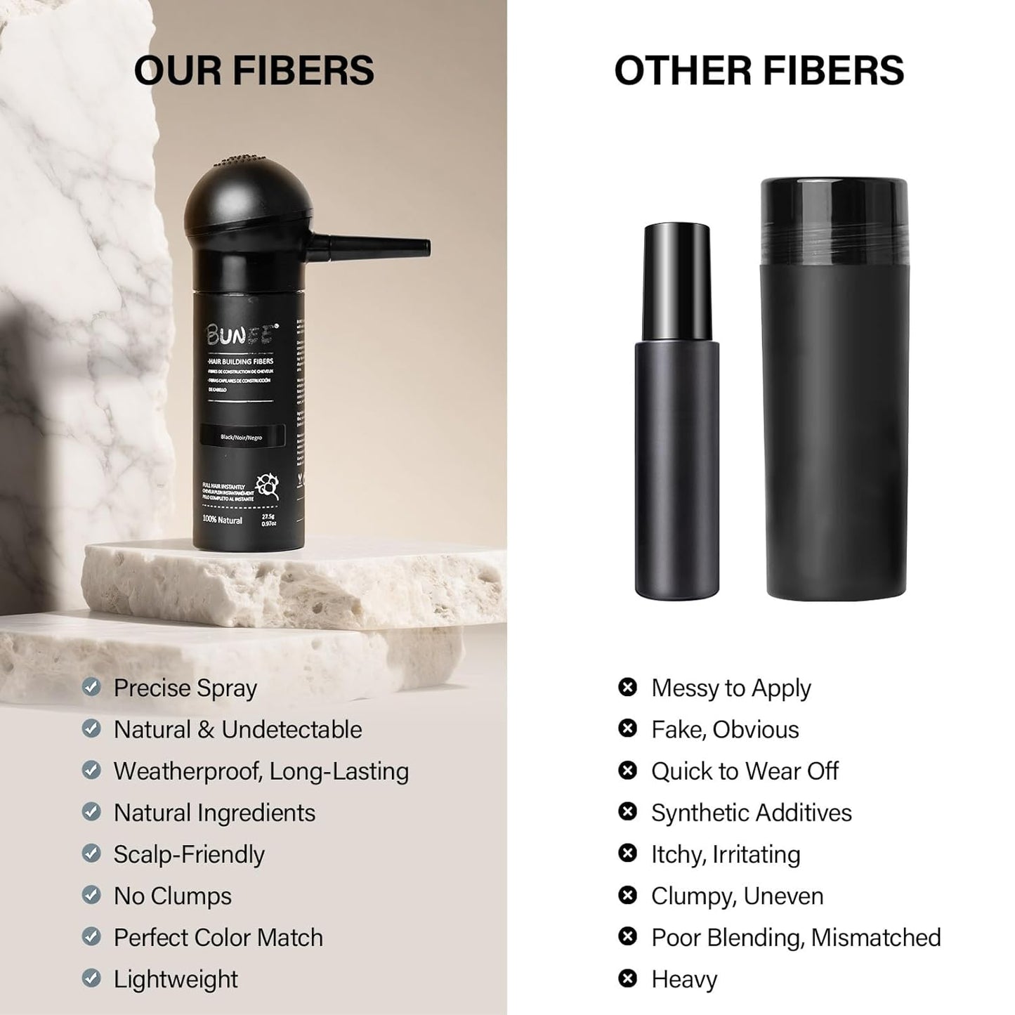 Hair Building Fibers for Thinning Hair for Men Women, 2-in-1 Kit- Enhancements Barber Spray, Thicker Fuller Hair Beard & Hairlines Instantly with Spray Applicator Nozzle, Natural Formula (Black)