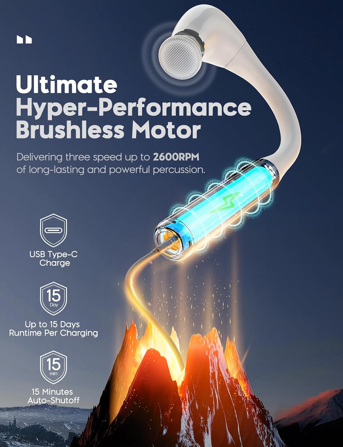 FVZ Massage Gun with Upgraded Extension Handle, 16MM Massage Gun Deep Tissue, Back Massager, Muscles/Neck/Shoulders/Waist/Legs Massager Portable for Pain Relief(White