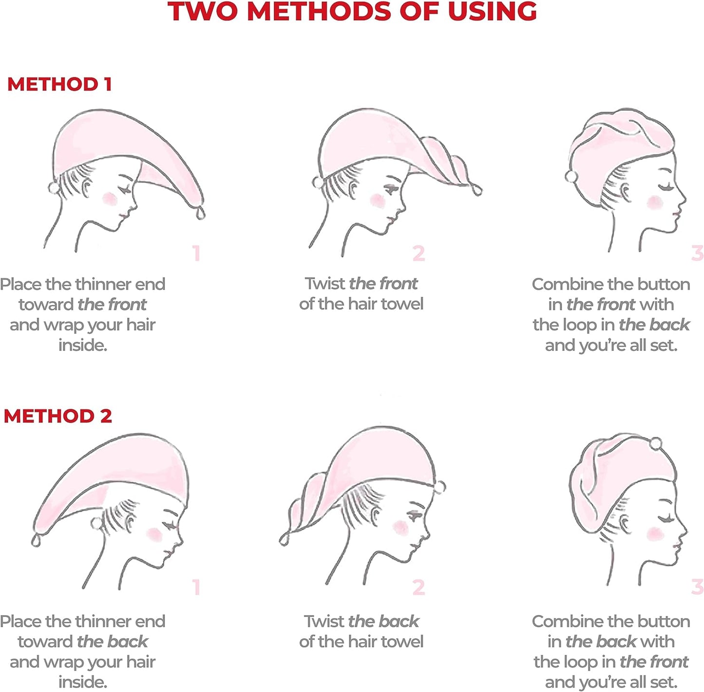 American Soft Linen 100% Cotton Hair Towels for Women, Head Towel Cap, Cotton Hair Turban Towel Wrap for Long Curly Anti Frizz Hair, Soft and Absorbent Cotton Hair Towels 2 Pack, Black