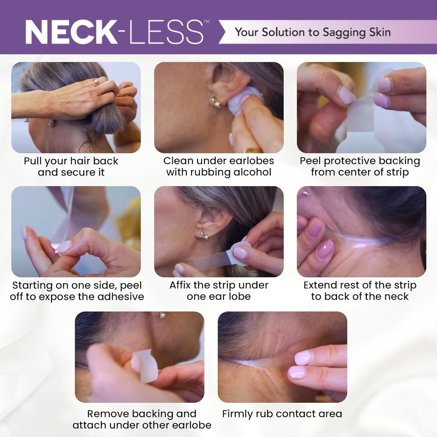 NECK-LESS Professional Face Tape - Patented Face Lift System, Invisible Enhancement Strips for Jawline & Neck (50 Strips)