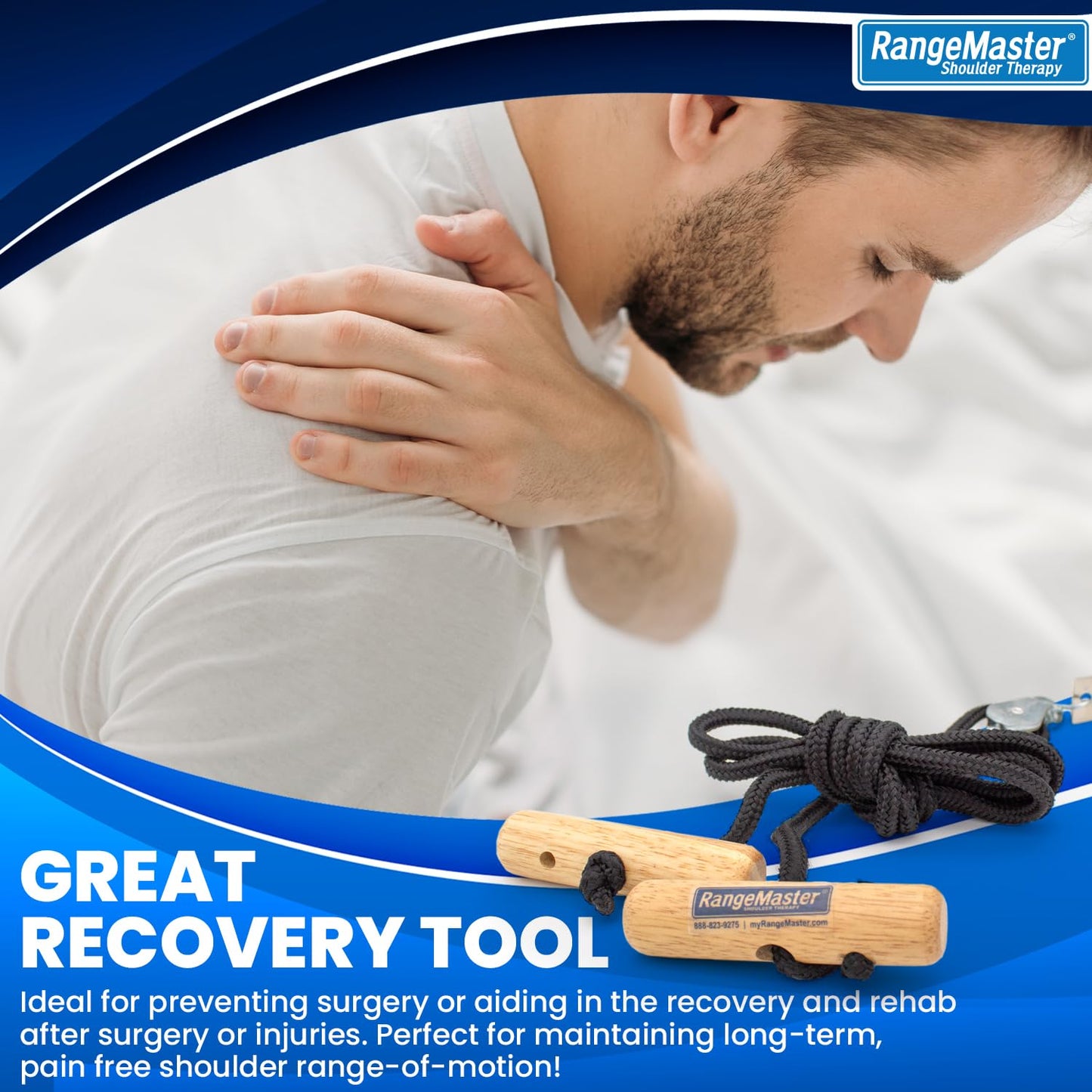 RangeMaster EconoRanger Shoulder Pulley for Over The Door Physical Therapy | Arm Rehab, Rotator Cuff and Surgery Recovery, Pulleys to Alleviate Shoulder Pain | Metal Bracket Door Attachment (Black)