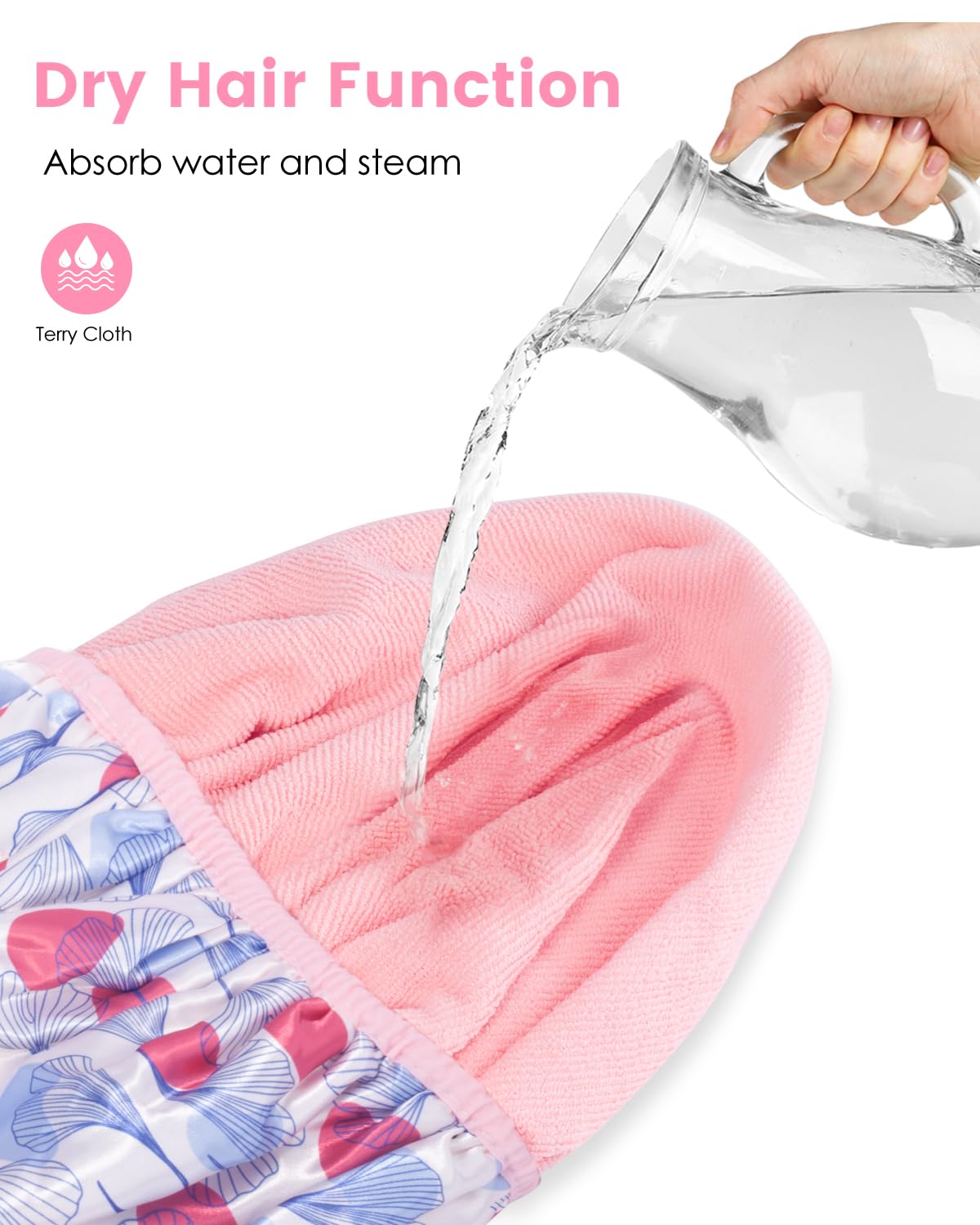 Auban Shower Cap, Shower Cap for Women Terry Cloth Lined EVA Exterior Reusable Double Layer Waterproof, Large Bath Hair Cap, Hotel Travel Essentials Accessories Cleaning Supplies (Flower)