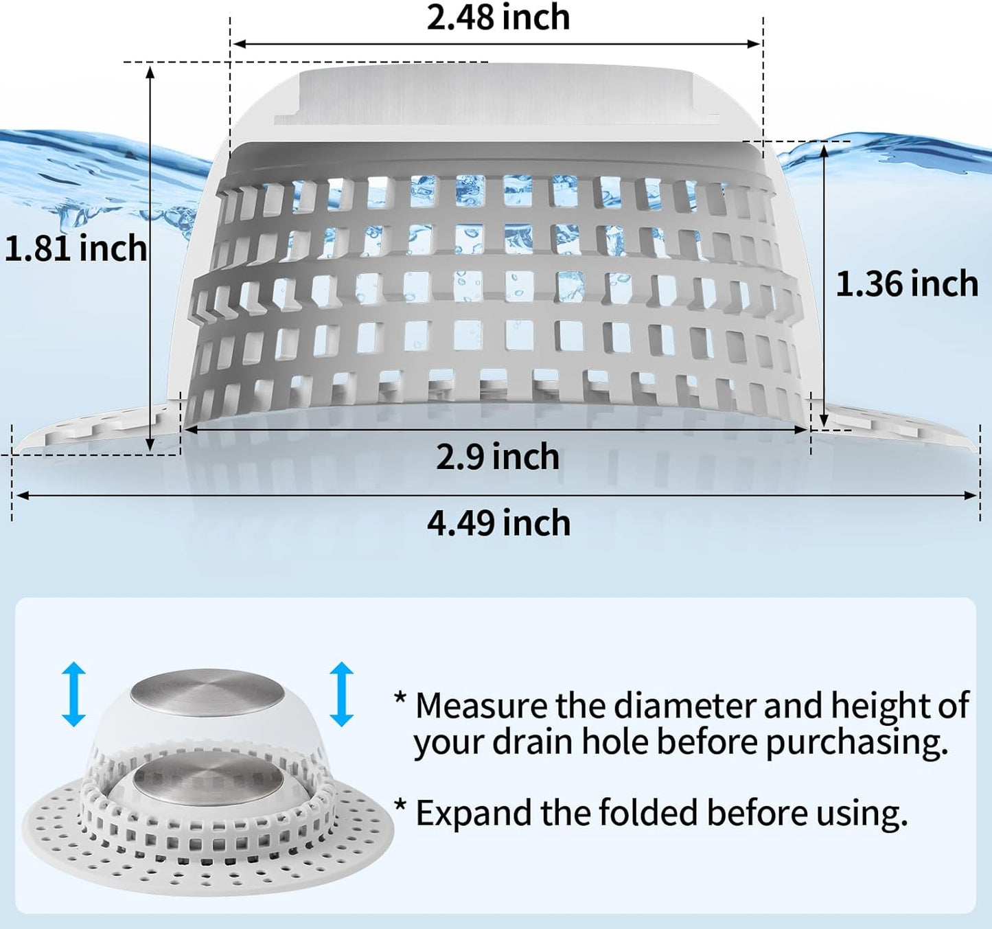 Shower Drain Hair Catcher, Bathtub Drain Cover Foldable Silicone Shower & Tub Protector for Pop-Up & Regular Drains