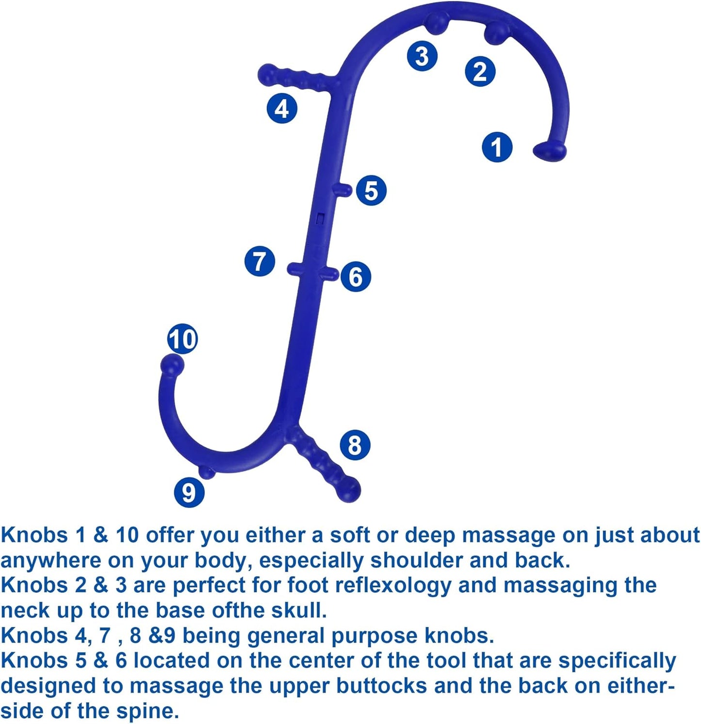 Massage Trigger Point Cane, Body Deep Tissue, Handheld Back, Neck, Shoulder, Leg and Feet Massager Rod, Muscle Release Tool Self Massage Hook Cane Gifts for Women & Men, Blue