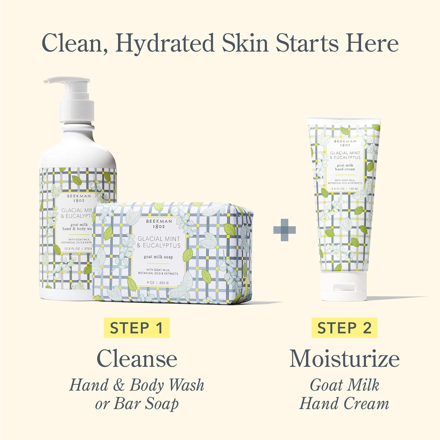 Beekman 1802 Glacial Mint & Eucalyptus Hand Cream - 3.4 oz - Scented - Nourishes, Hydrates & Repairs - With Goat Milk, Shea Butter & Glycerin - Non-Greasy - No Irritation - Good for Sensitive Skin