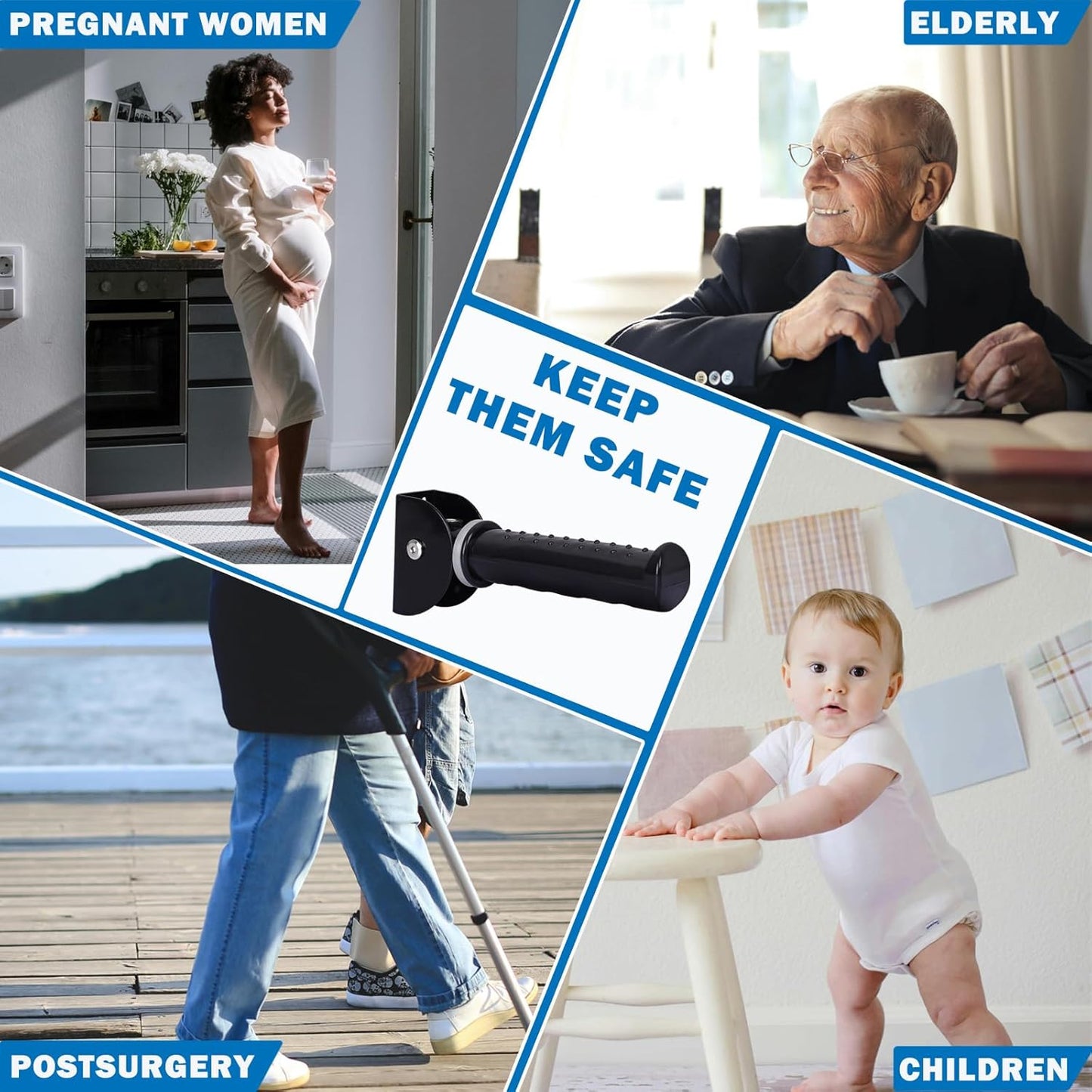 Upgrade Fluorescence Flip Up Grab Bars for Wall, 7.5 inch Folding Doorway Assist Handle, Mobility Aids, Non-Slip Grip Bar Great for Elderly Seniors, Handicap, Support Up to 320 Pounds (Black, 1 Pack)