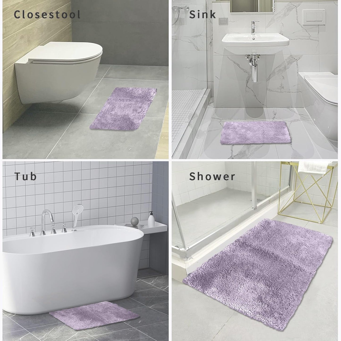 FIFU Bathroom Rugs 20" W x 32" L, Bath Mat for Bathroom, Bedroom, Laundry Room & Kitchen, Non-Slip Rubber Latex Backing, Extra Soft and Absorbent Polyester Carpet, Machine Washable Rug, Lavender