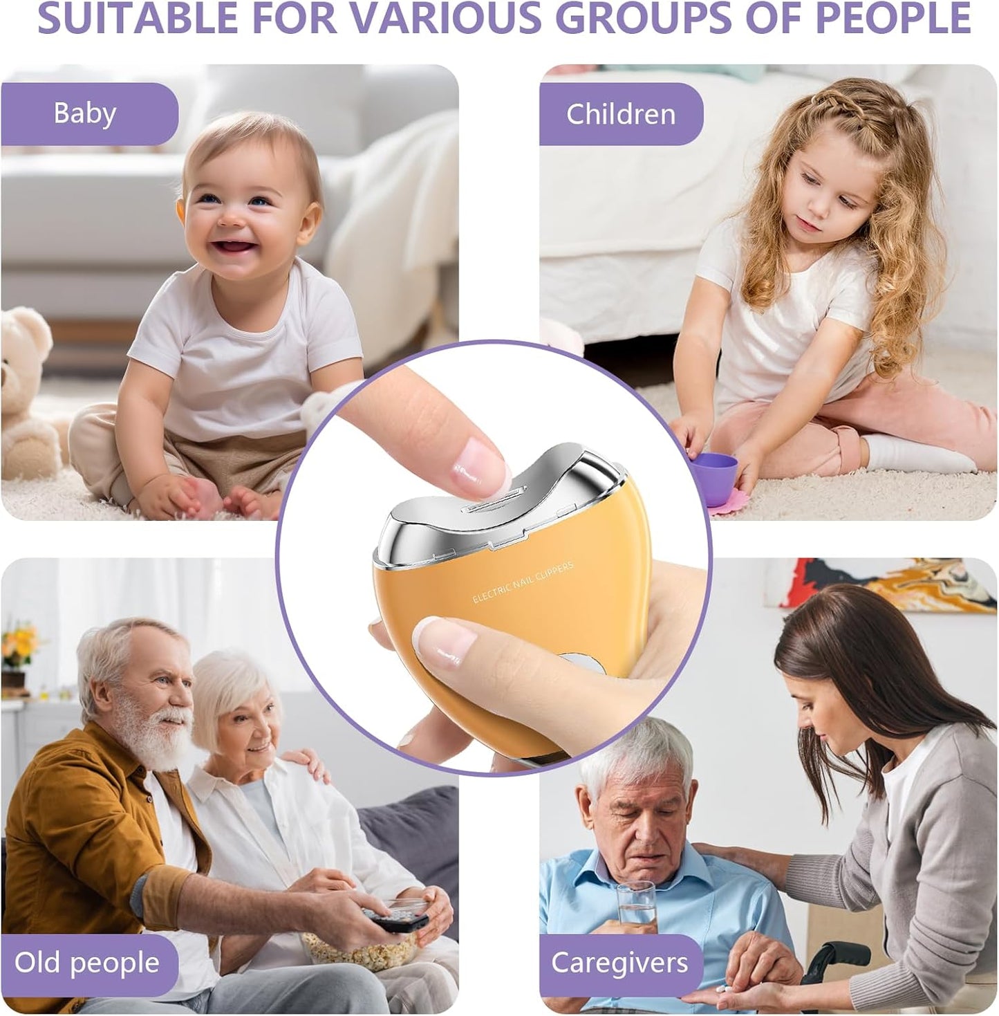 Type-C Professional Electric Nail File and Polish with LED Light & Polisher โ 3 Adjustable Speeds, Safe Nail Clippers for Seniors, Adults and Kids, Built - in Storage, Effortless Manicure - Purple