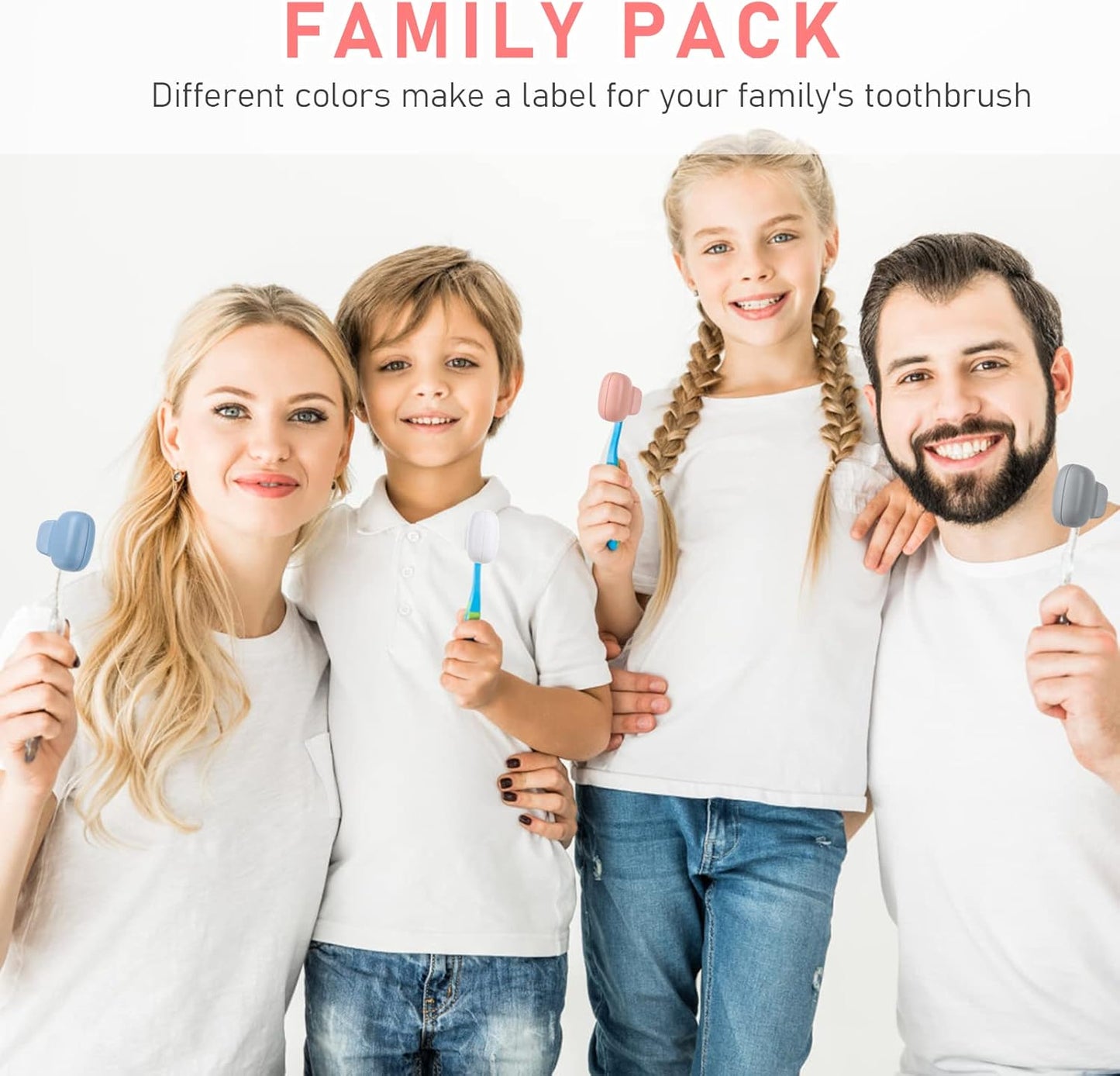 Toothbrush Covers Caps Family Pack:Tooth Brush Coveres Travel Case Protector Plastic Clip for Household Travel, Fits Electronic and Manual Toothbrushes for Adults Kids (Blue-W)