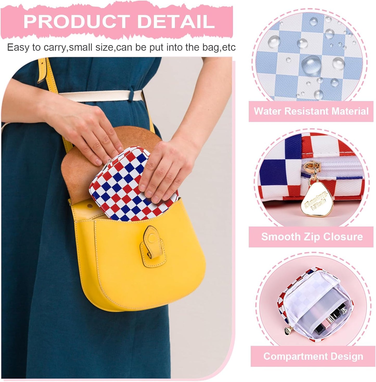 Desing Wish Period Bag Pouch Soft Cloth Sanitary Napkin Storage Bag Portable Menstrual Pad Pouches Tampon Holder for Purse First Period Kit for Girls 9-12 (Pink Plaid)