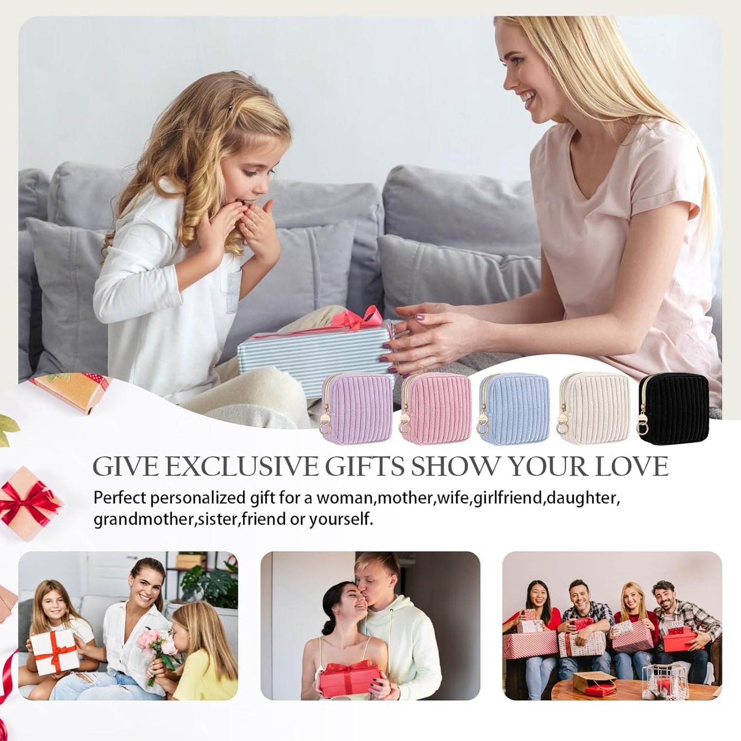 Period Bag for Teen Girls, Corduroy Sanitary Napkin Storage Bag, Fluffy Menstrual Pad PouchTampon Holder for Purse (Black)