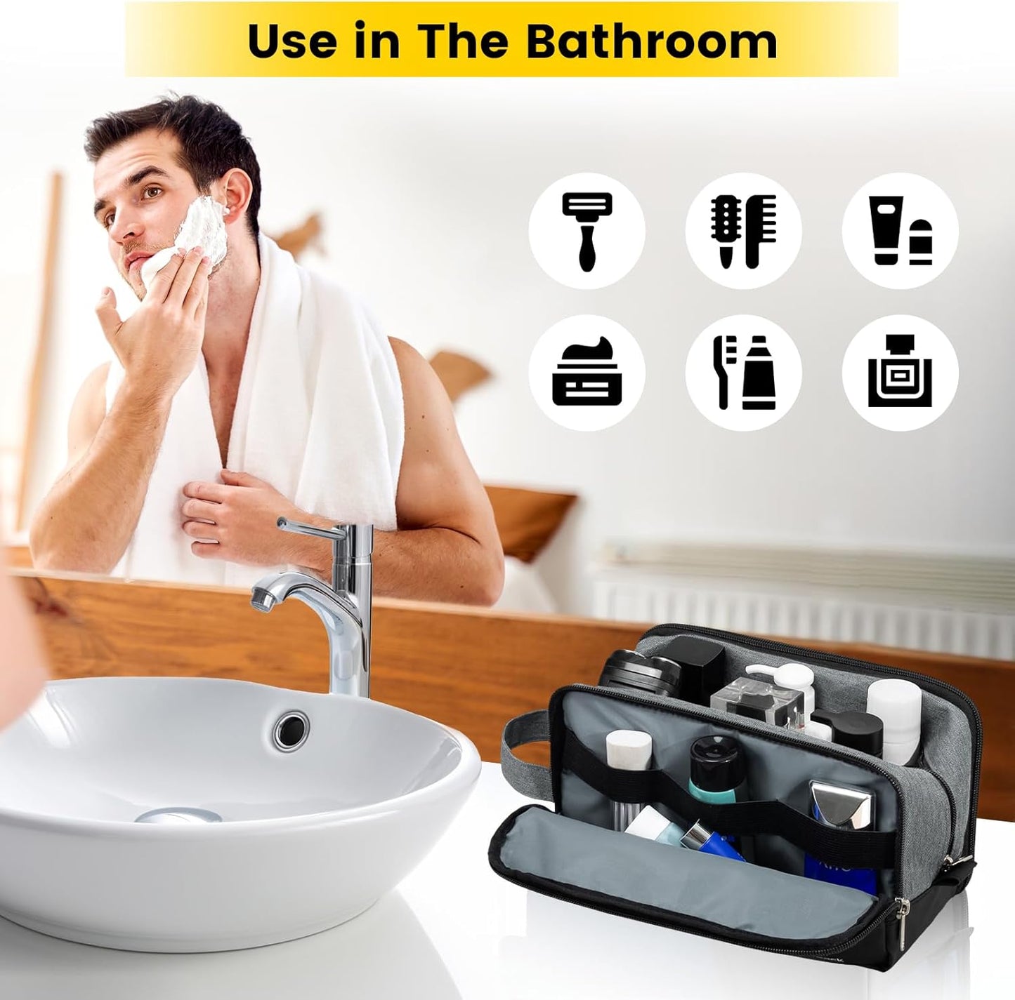 Vorspack Travel Toiletry Bag - Toiletry Bag for Men Water Resistant Skincare Bag for Bathroom Toiletries Accessories Gifts - Grey