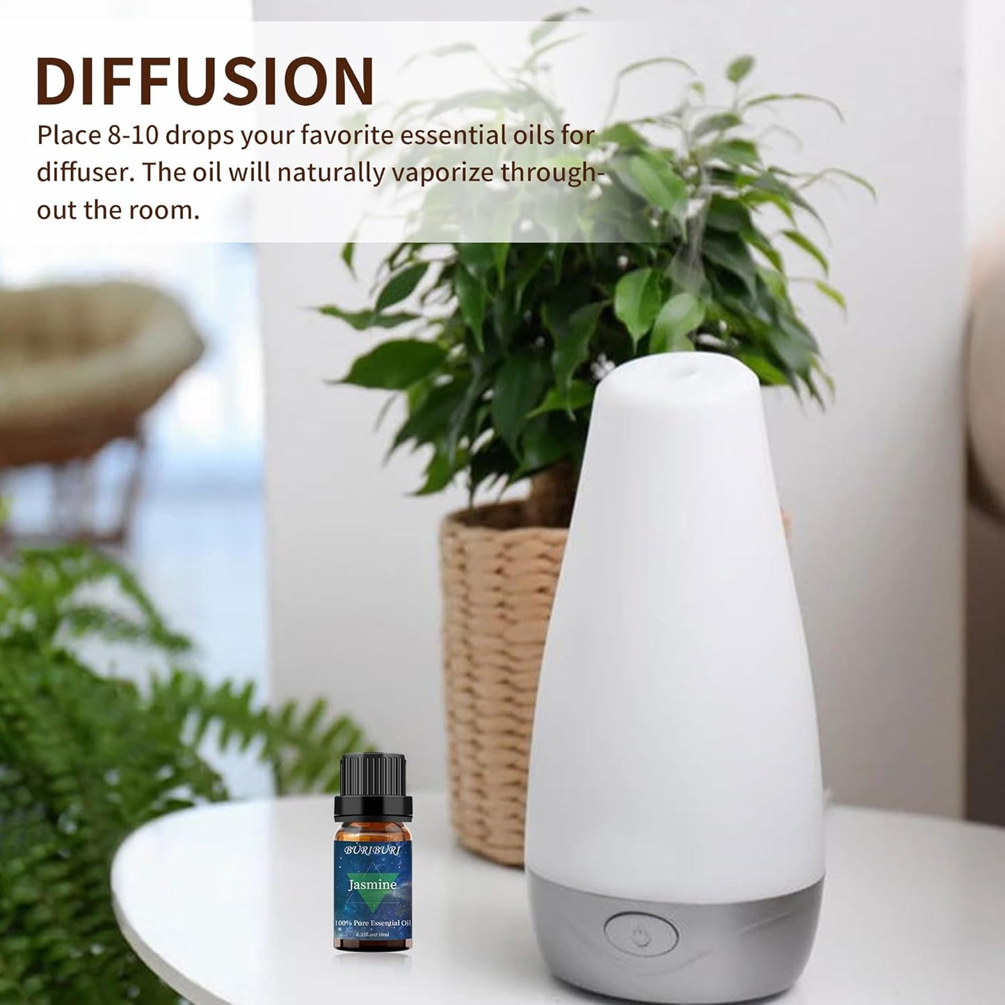 BURIBURI Vanilla Oil and Jasmine Essential Oil, 100% Pure, Undiluted, Natural, Organic Aromatherapy Vanilla Essential Oils Gift Set, 10MLx2