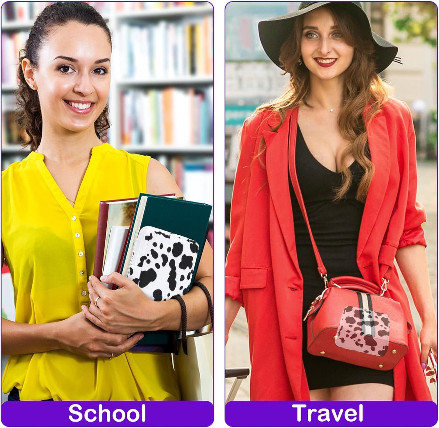 Desing Wish Sanitary Pad Storage Bag Portable Period Bag for Teen Pads/Sanitary Napkins/Small Tampons, Sanitary Napkin Storage Bag First Period Gifts for Teen Girls (Cow)