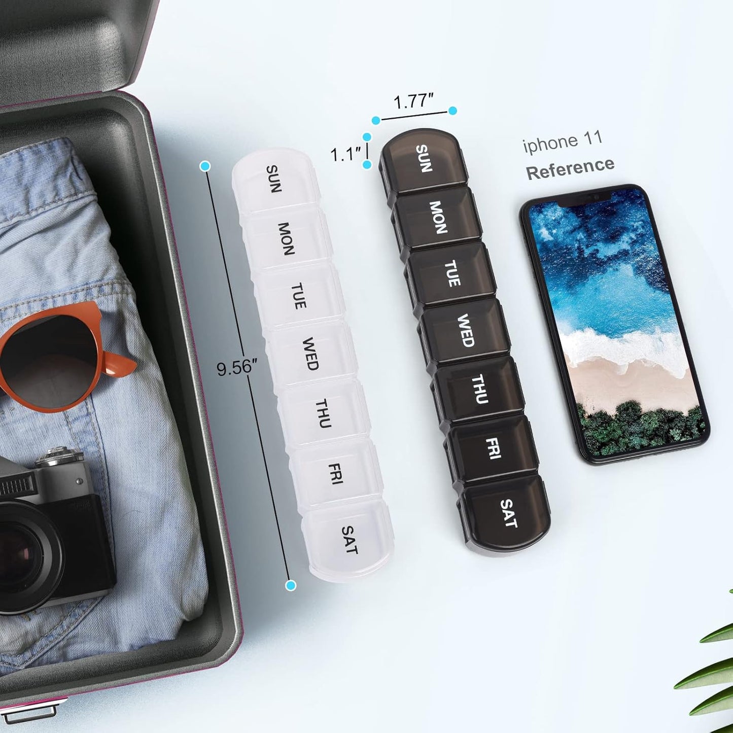 Large Weekly Pill Organizer 2 Pack,Daily Vitamin Case Box 7 Day with XL Compartment,Travel Friendly Medicine Organizer for Cod Liver Oil Supplements