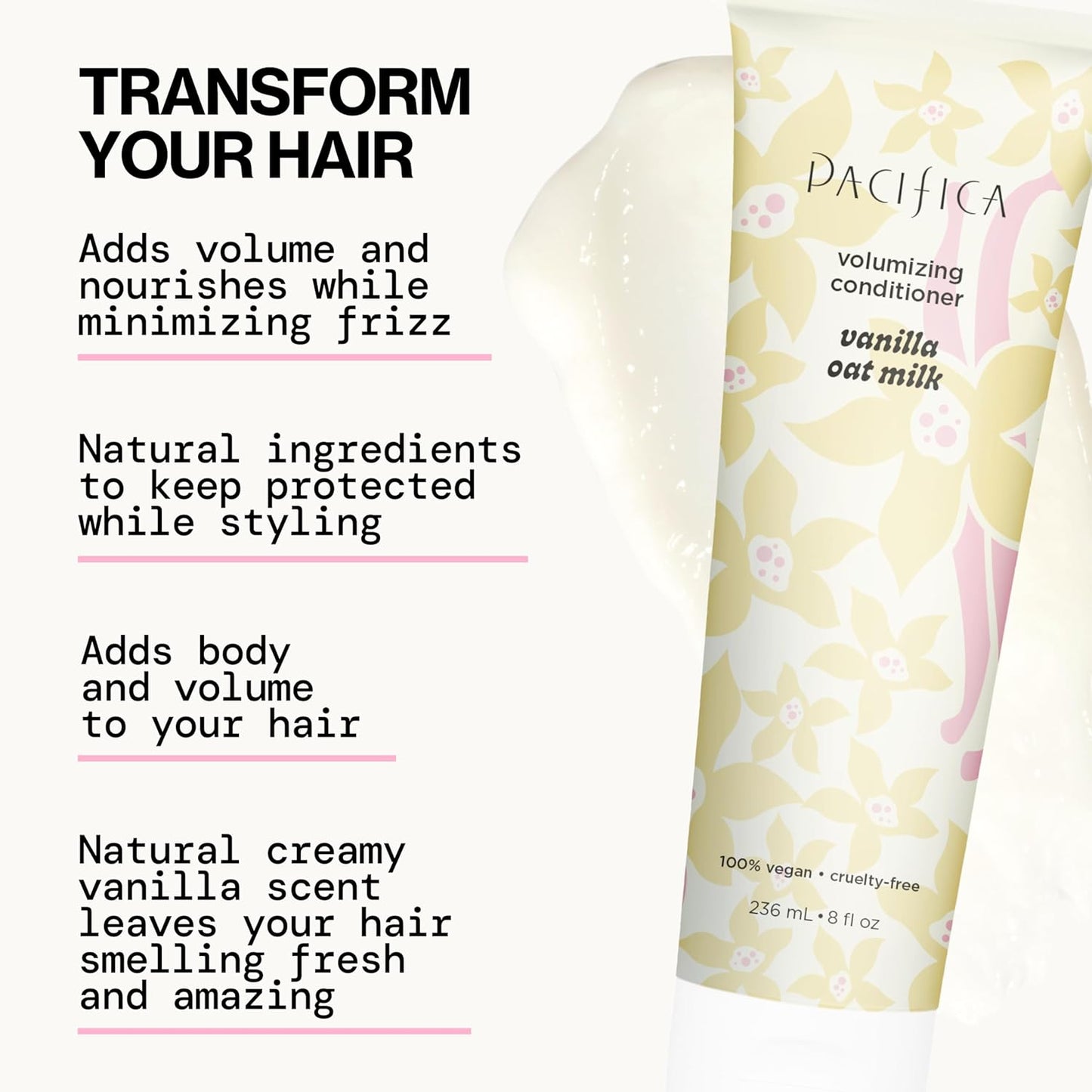 Pacifica Vanilla Oat Milk Volumizing Shampoo & Conditioner Set – Fuller, Bouncier Hair, Fine Or Flat Hair Solution, Sulfate-Free, 100% Vegan Hair Care