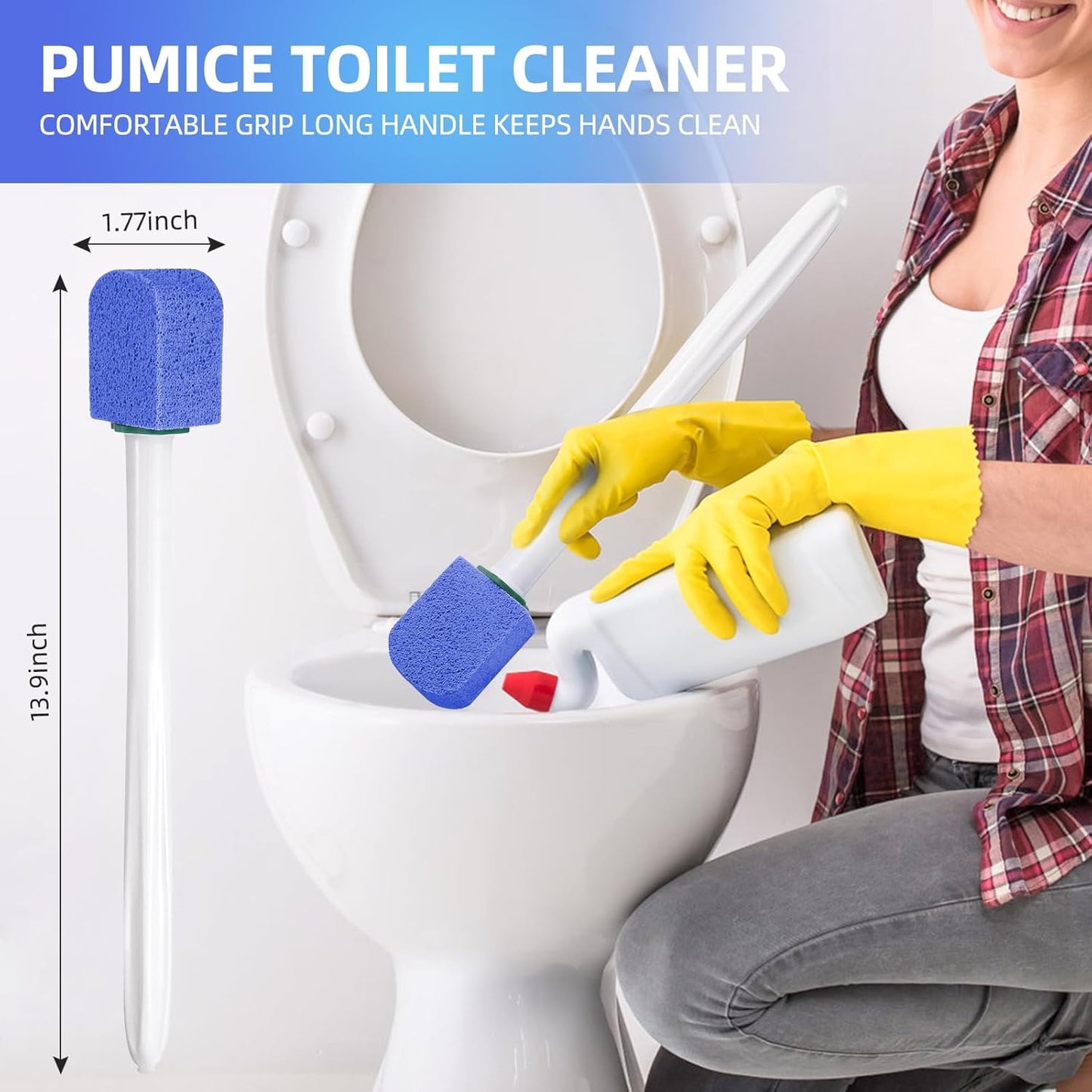 Pumice Stone Toilet Cleaner with Long Handle Pumice Stone Cleaner Rust and Grease Stain Clean Suitable for Toilet Bathroom Kitchen Sink BBQ 2 Handle and 10 Pumice Stones(Blue)