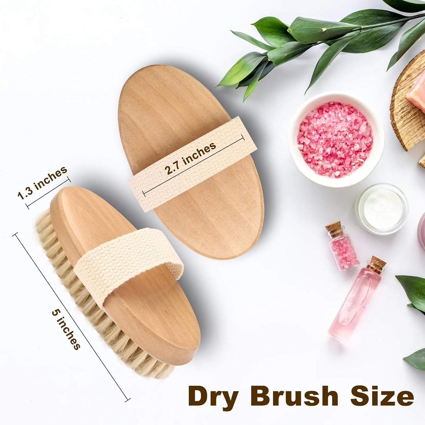2Pcs Natural Bristle Exfoliating Brush, Body Scrubber for Lymphatic Drainage, Blood Circulation, Wet and Dry Brush, Deep Exfoliation for Smooth Skin