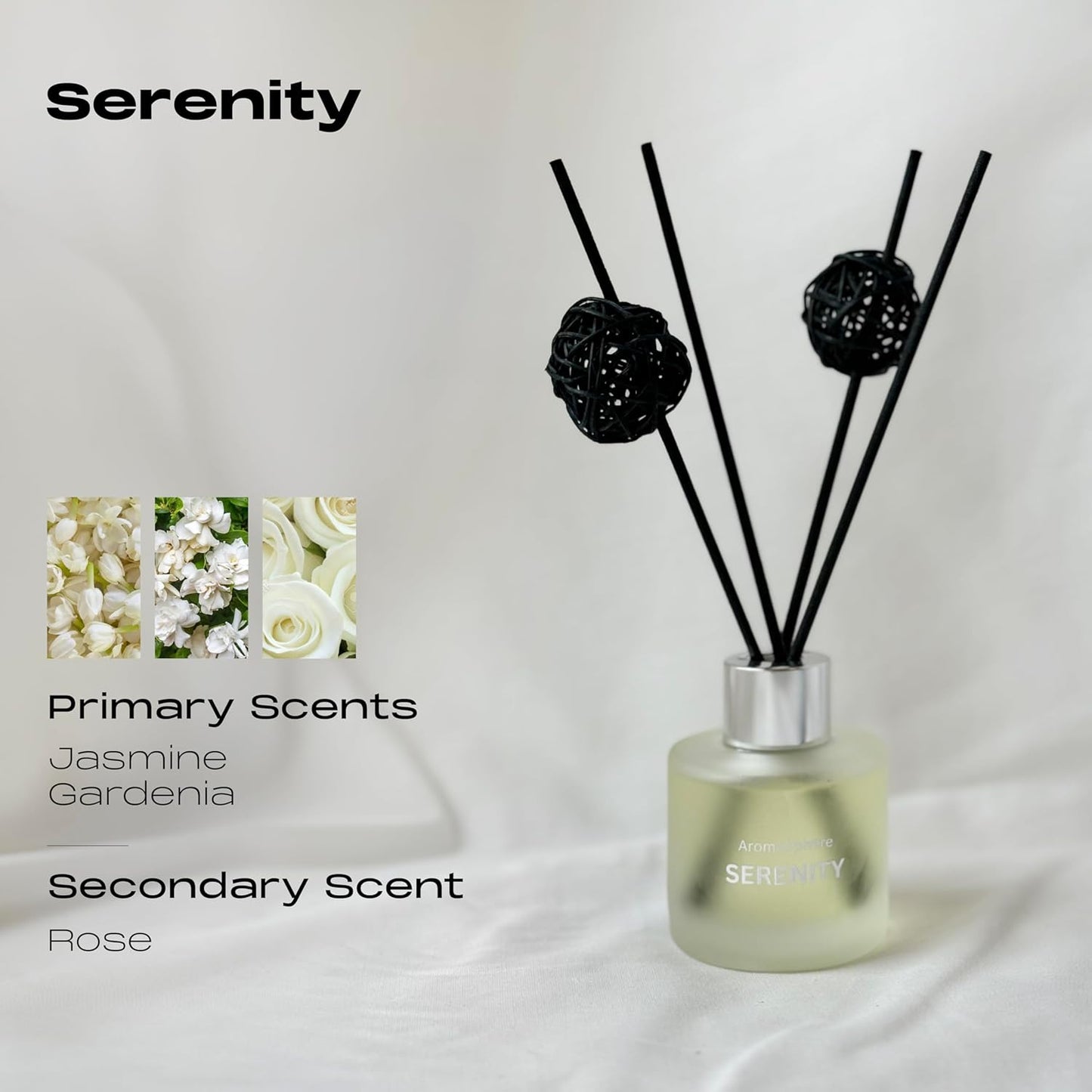 Reed Diffuser Set of 3, Eucalyptus Jasmine Lemongrass Aromatherapy Fragrance Oil | 12 Black Reed Sticks and 6 Rattan Balls, 3 x 50ML | Home, Office, Bathroom, Bedroom Essentials | AromaSphere