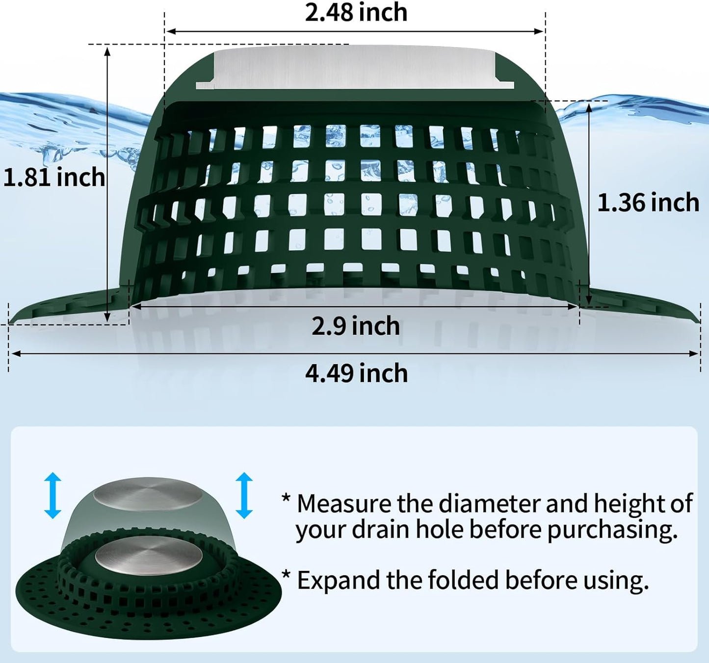 Shower Drain Hair Catcher, Bathtub Drain Cover Foldable Silicone Shower & Tub Protector for Pop-Up & Regular Drains