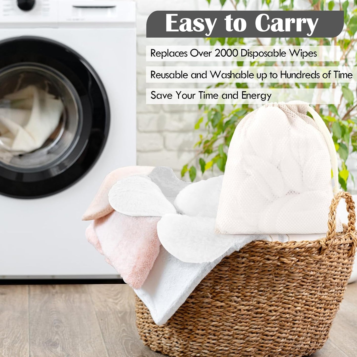 Orighty Reusable Microfiber Makeup Remover Pads 50 Count, Eco-Friendly Facial Cleansing Cloths, Round Shape, Super Soft, Ideal Gift with Laundry Bag (White)